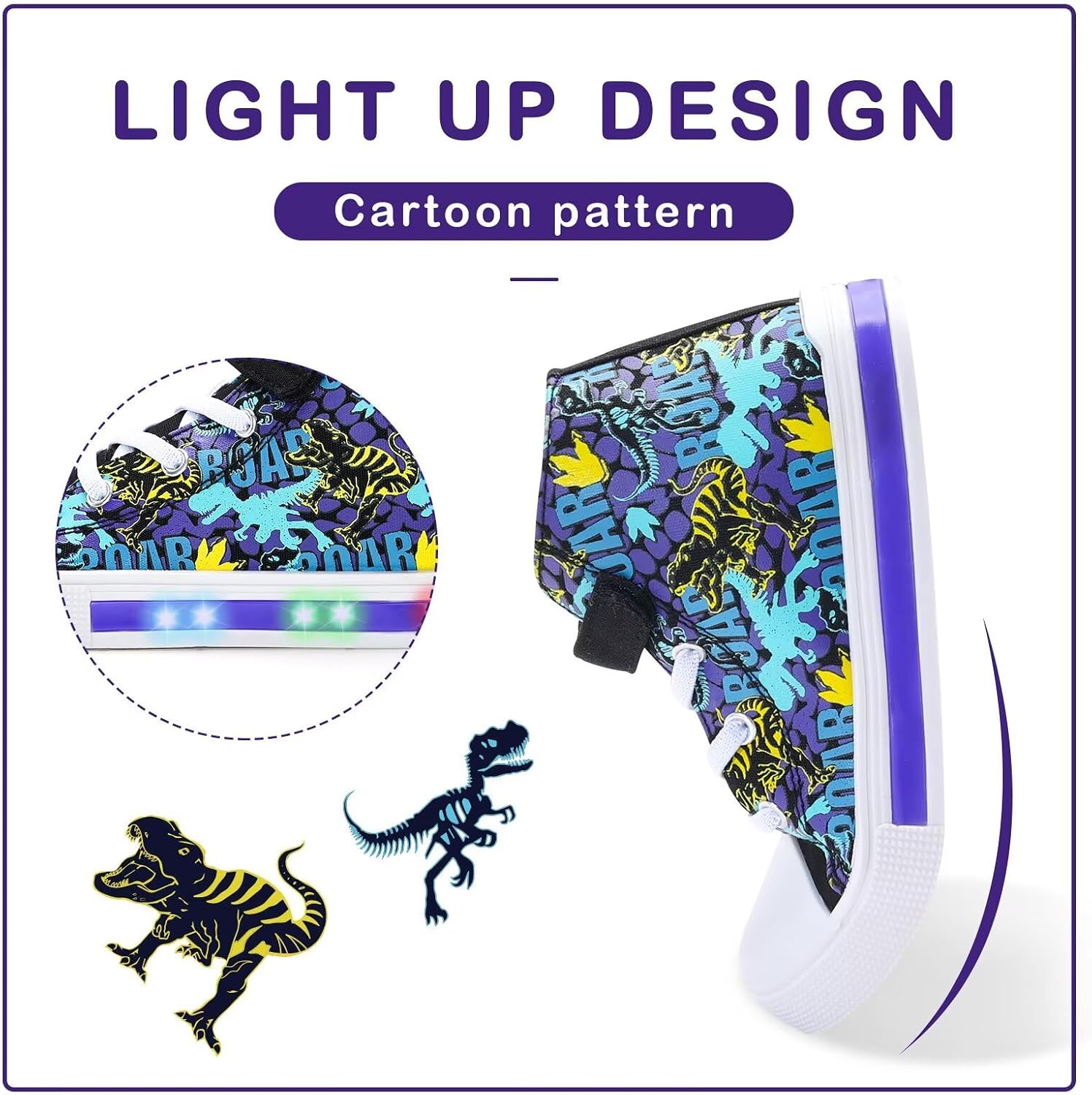 EUXTERPA Kids Light-Up Sneakers High-Top Canvas Shoes image 3