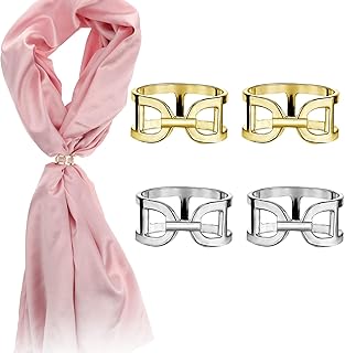 Molain Scarf Rings Scarf Clips, 4 Pieces Gold Silver Scarf Sliding Buckle Double D Shape Silk Scarves Lapel Pin Scarf Buckle Holder Silk Scarf Clasp Holder Scarf Buckles for Women, Gold, silver