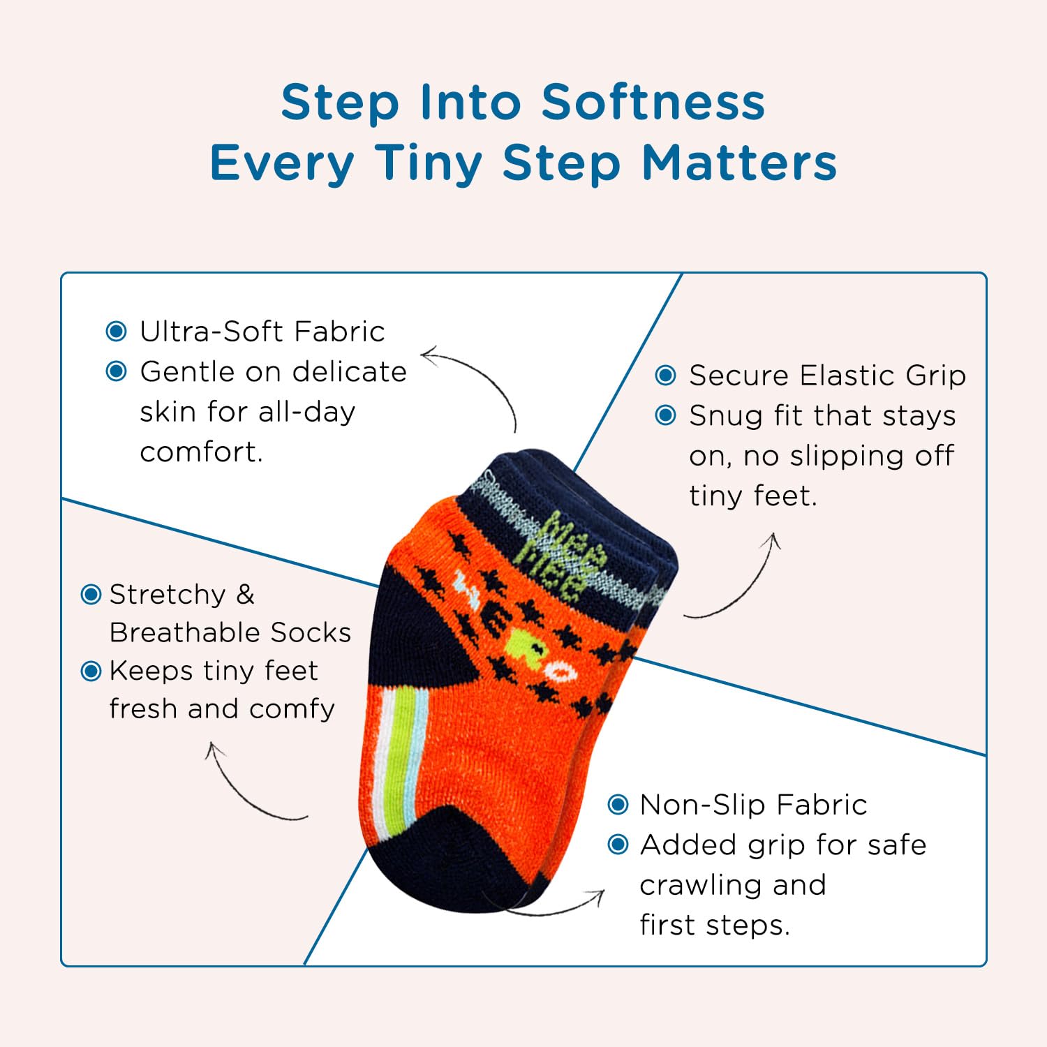 Mee Mee Baby Anti-Skid Non-Slip Socks, Pack of 6 Assorted Prints, Soft Cotton Infant & Toddler Socks for Everyday Protection, Stretchable Cuffs, Breathable, Lightweight, Fade-Resistant 2