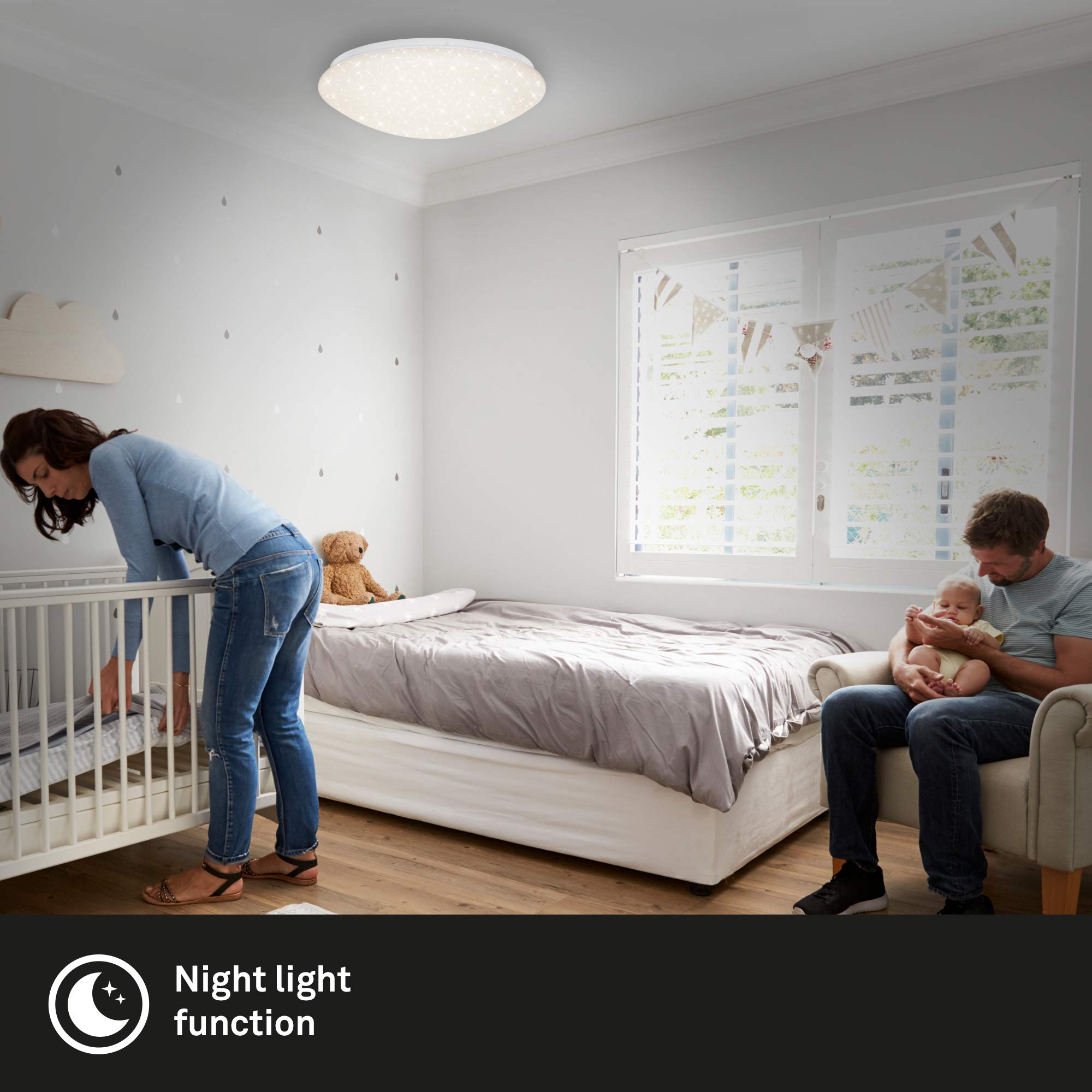 Briloner - Lámpara de techo WiFi starry sky, lámpara de techo inteligente, app, control por voz, mando a distancia, control de temperatura de color, regulable, 56 W, 5850 lm, 76 cm XXL, blanco