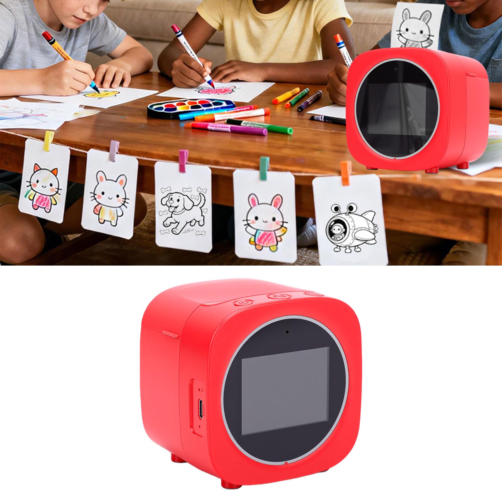 Tangxi KI-Drucker mit Sprachsteuerung, 2,4-Zoll-HD-Bildschirm, Tintenloser, Interaktiver Thermofotodrucker für die Tägliche Unterhaltung von Kindern