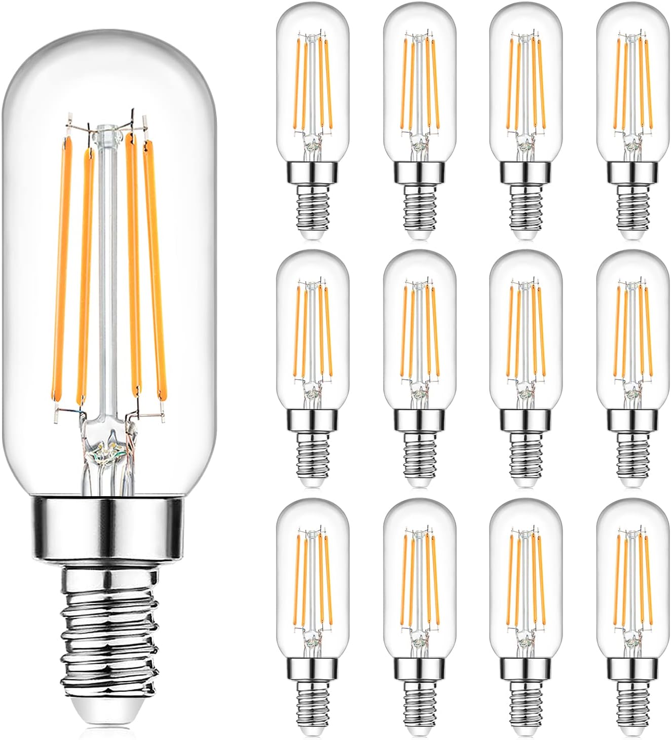 BrighteverDimmable T6 LED Bulbs 60W Equivalent, 6W 600lm E12 Edison Light Bulb Candelabra Base, 2700K Warm White, Clear Vintage Tubular Bulb, Small Filament Bulb for Chandelier Ceiling Light, 12-Pack