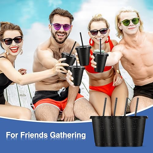 Miniatura 7 de Rtteri 15 vasos reutilizables con popotes y tapas, vasos de plástico con purpurina de 16 onzas, vasos de plástico para recuerdos de fiesta con