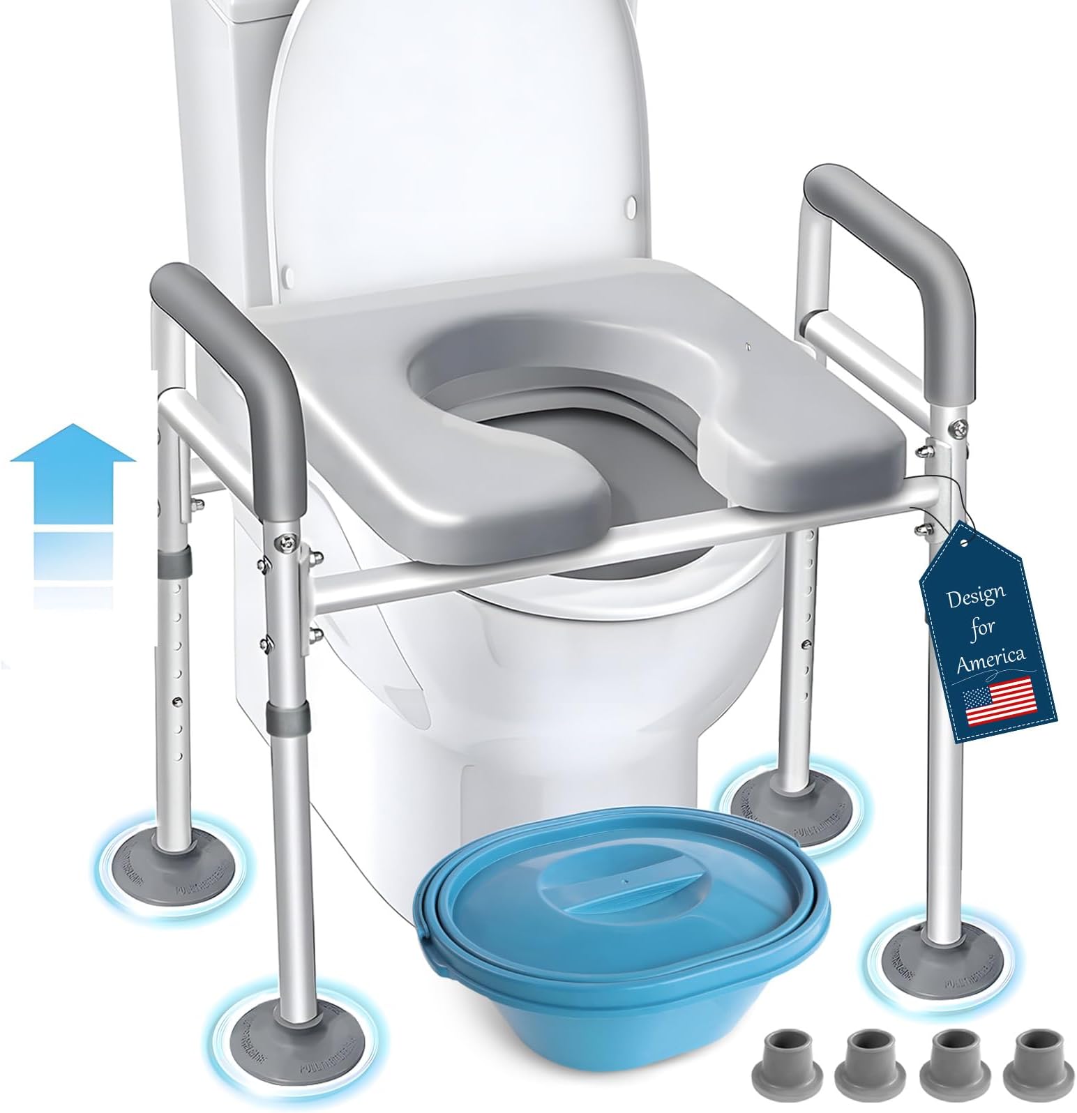 Eosprim Toilet Seat Risers for Seniors Elongated, Raised Toilet Seat with Handles, Toilet Safety Frames & Rails for Elderly and Handicap, Elevated Shower Commode Chair with Arms, Toilet Lift Grab Bar