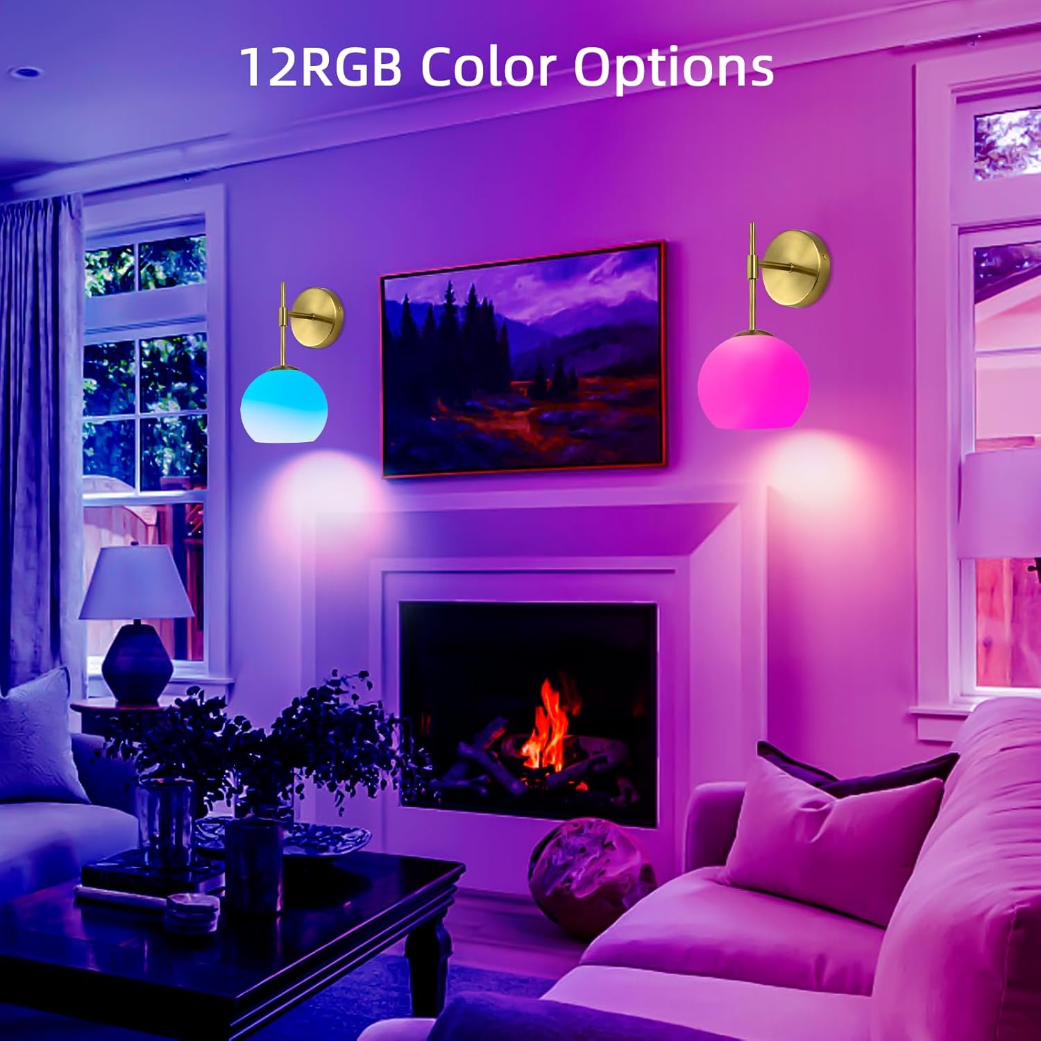 Battery Operated Wall Sconces Set of 2, Rechargeable Wall Lights with Frosted Glass Shade, 12 RGB and 3CCT Dimmable, Wall Lamps with Remote for Bedroom Living Room Hallway, Gold