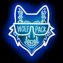 Wolf Pack Family Neon Sign, Wolf LED Light, Ainimal Lover Gift | Wild Animal Birthday Gift, USB Powered Dimmable Family Reunion LED Light, Wolf Lovers Gift, 14.4"x13", Blue+Ice Blue