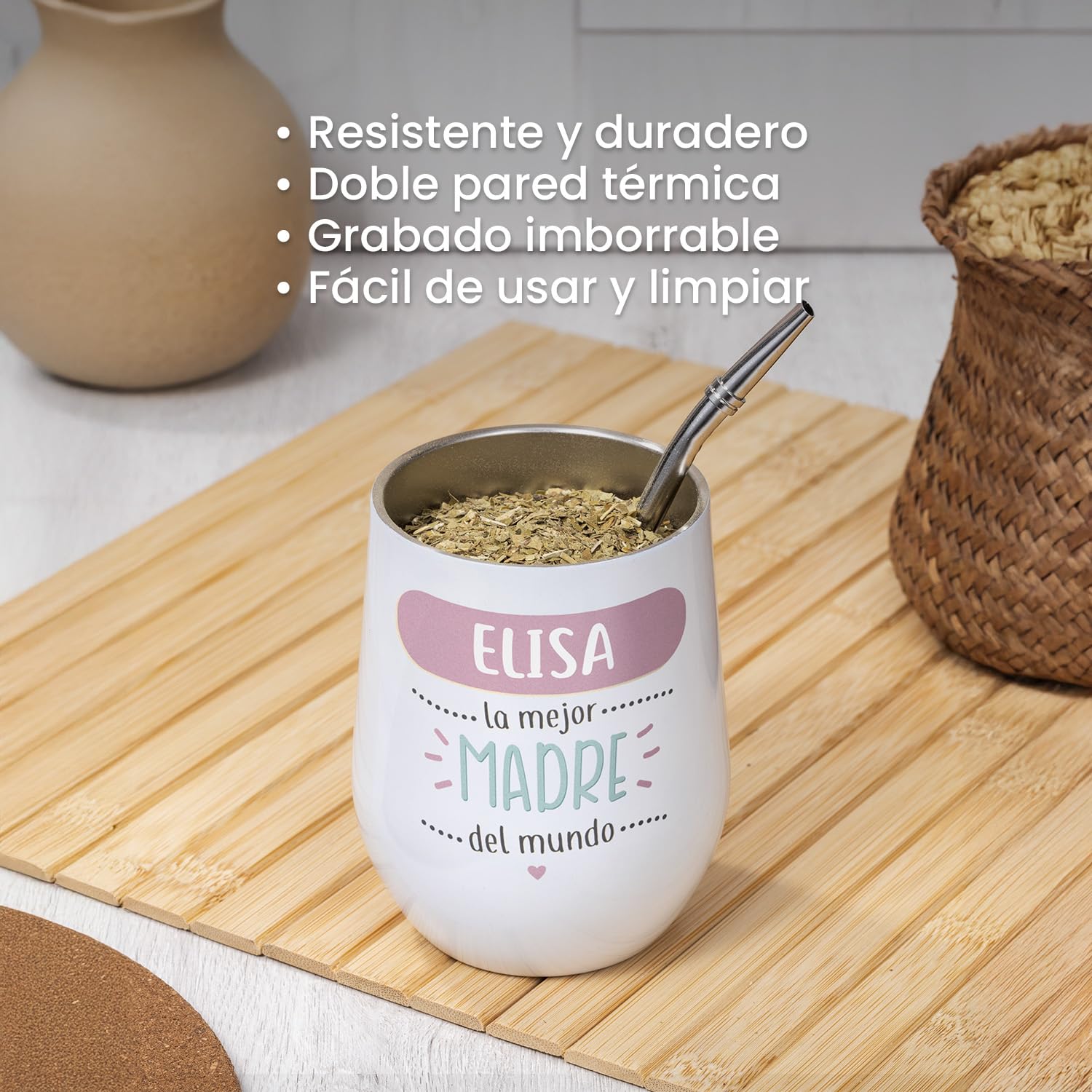 Regalo Original - Mate Personalizado con Foto - Acero Inoxidable 250ml - Doble Pared Térmica - Con Bombilla y Cepillo - Ideal para Regalos Especiales