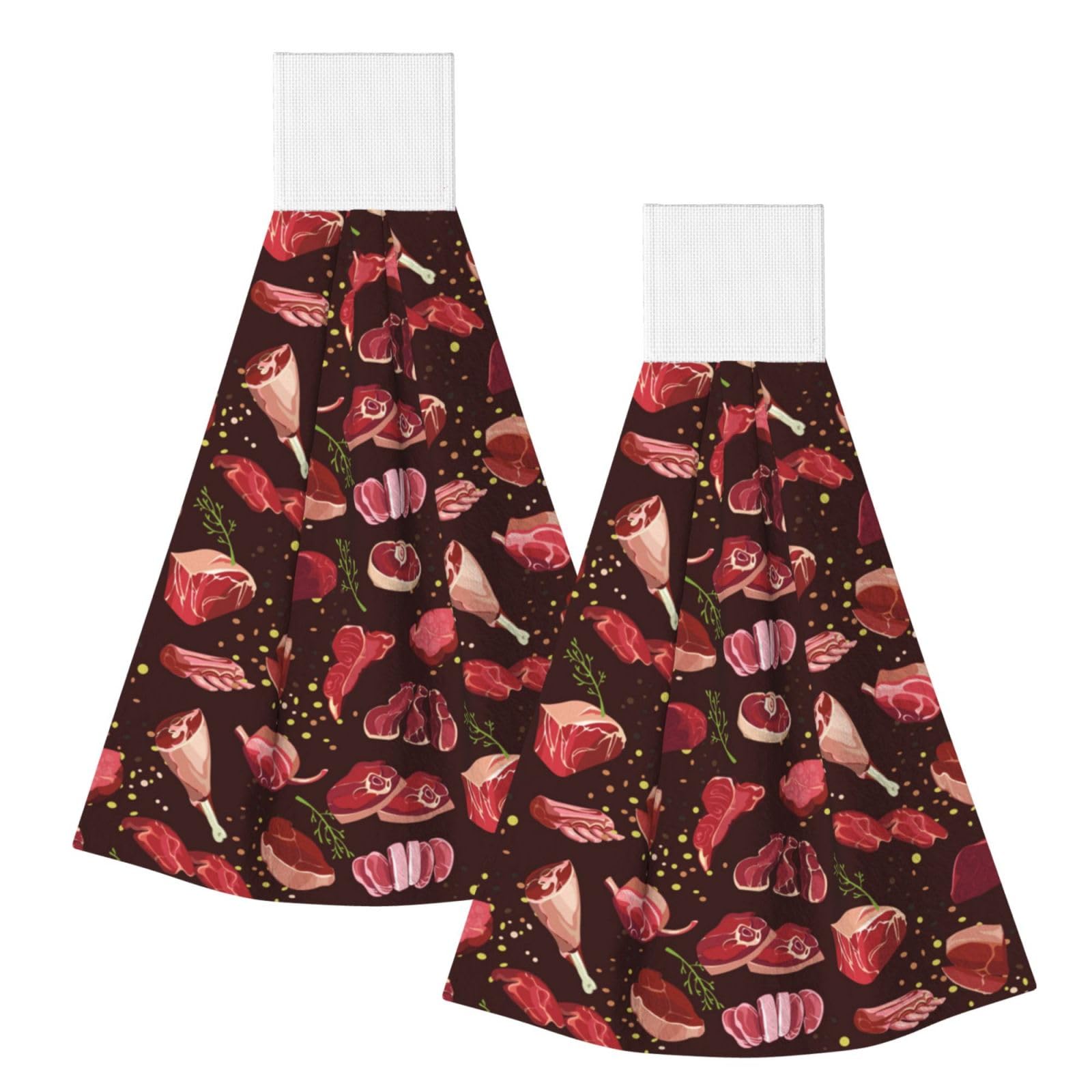 DOPKLNA Steak Pattern, 2 Pcs Hanging Coral Fiber Hand Towels for Bathroom, Absorbent Kitchen Towels