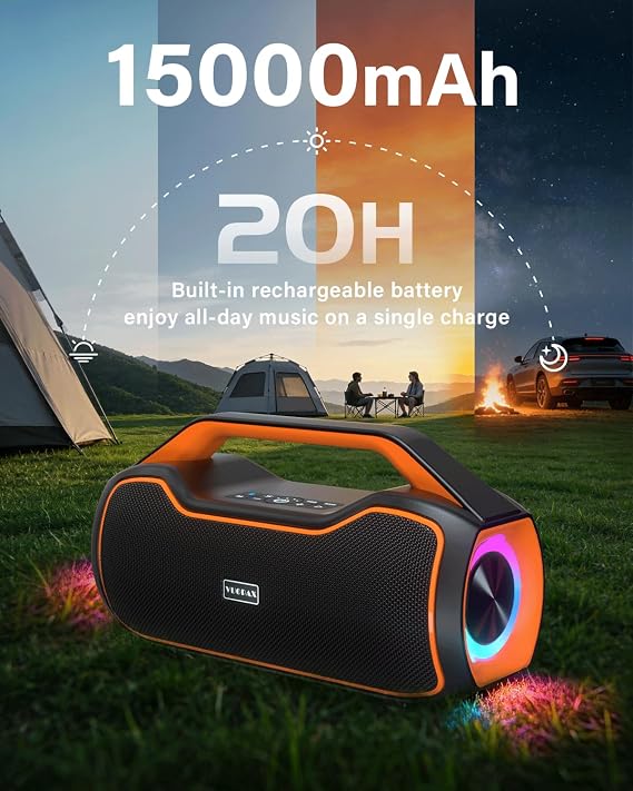 Portable Bluetooth Speaker Wireless, 200W Peak Loud Sound, Bass Boost