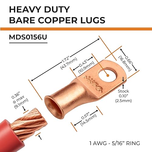 Miniatura 27 de SELTERM - 2 terminales de anillo resistentes para cable de batería, calibre 4 AWG, pernos de 3/8 pulgadas, terminales de calibre 4, ojales de cobre