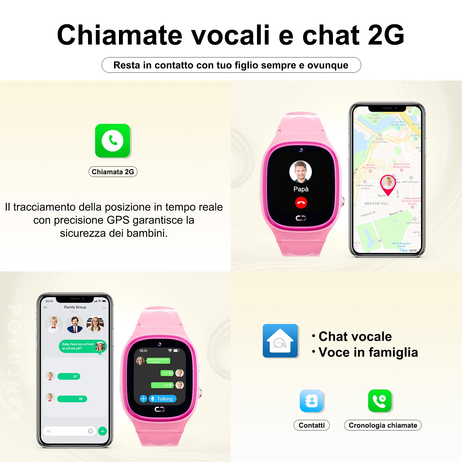 Smartwatch Bambini GPS Telefonate Chat SOS Contatti Sveglia | Giochi IP68 Impermeabile Modalità Classe Digitale Orologio Smartwatch Bambini Bambino Bambina Compleanno Regalo