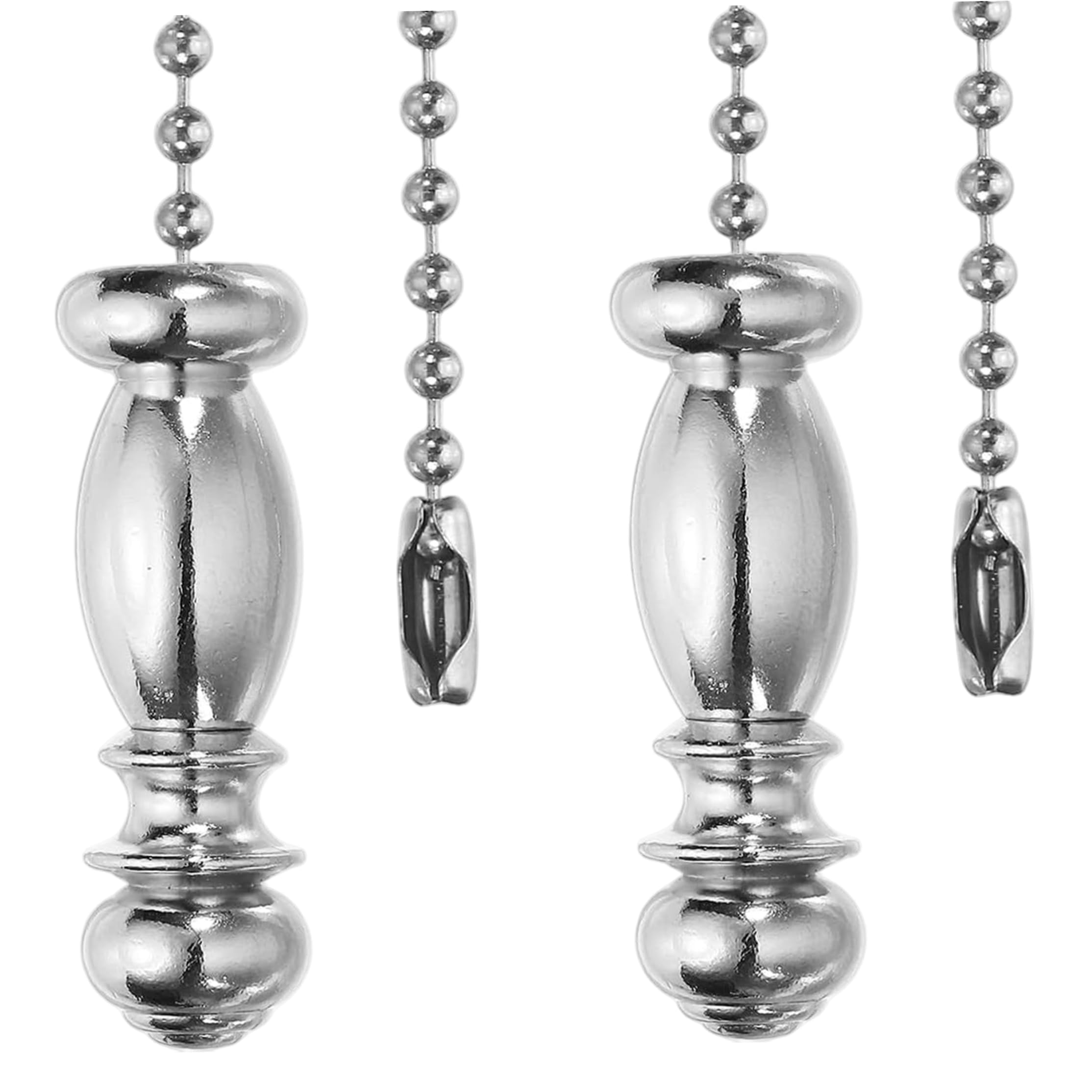 Tsawntd Fan Chains Extensions, 2PCS Ceiling Fan Pull Chain Extenders, Sleek Metallic Pendant with Bead Chain, 12 Inch, Silver ceiling pull extender chains extensions