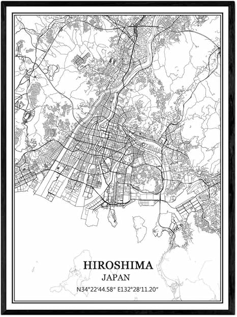 Amazon Co Jp 広島日本地図ウォールアートキャンバス印刷ポスター アートワークフレームなし地図お土産贈り物室内装飾 ホーム キッチン