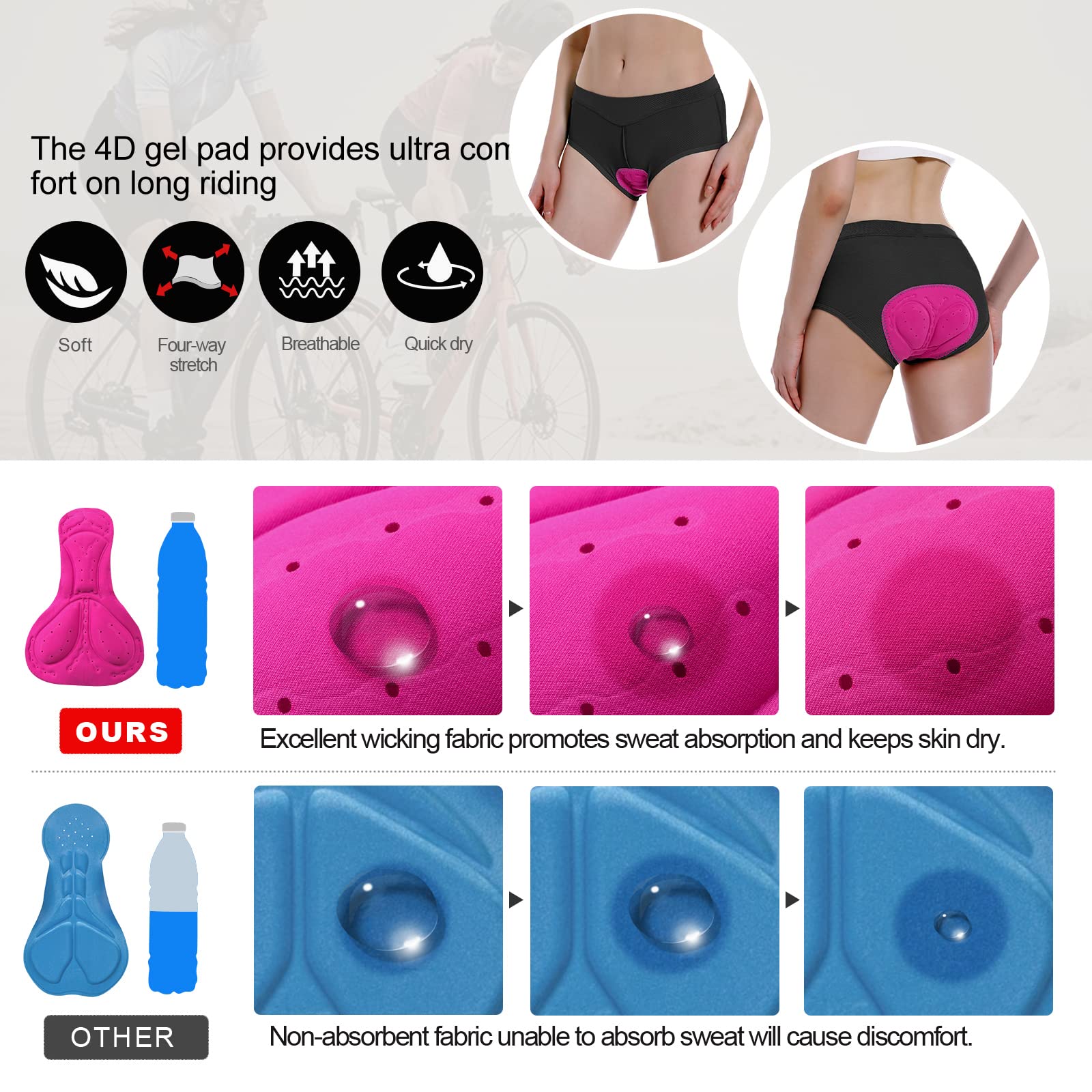FEIXIANG Damen Radunterhose, Fahrradhose Kurz Radlerhose Fahrrad Unterwäsche mit 4D Gel Gepolstert, Fahrradunterhose Atmungsaktiv Schnelltrocknend Radhose