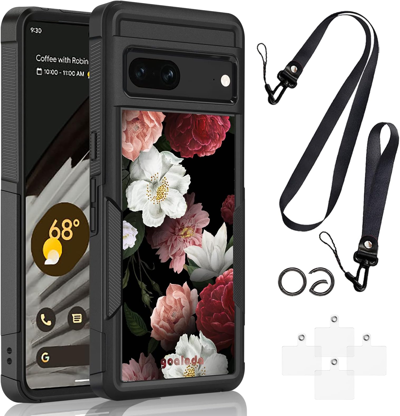 Goalada Compatible with Pixel 7 Case | Floral Design Print Blush Pink Roses | Hybrid Shockproof Protective Slim Bumpers Phone Cases for Pixel 7 5G with Wrist Strap - BlackBlush Pink Rose case 4