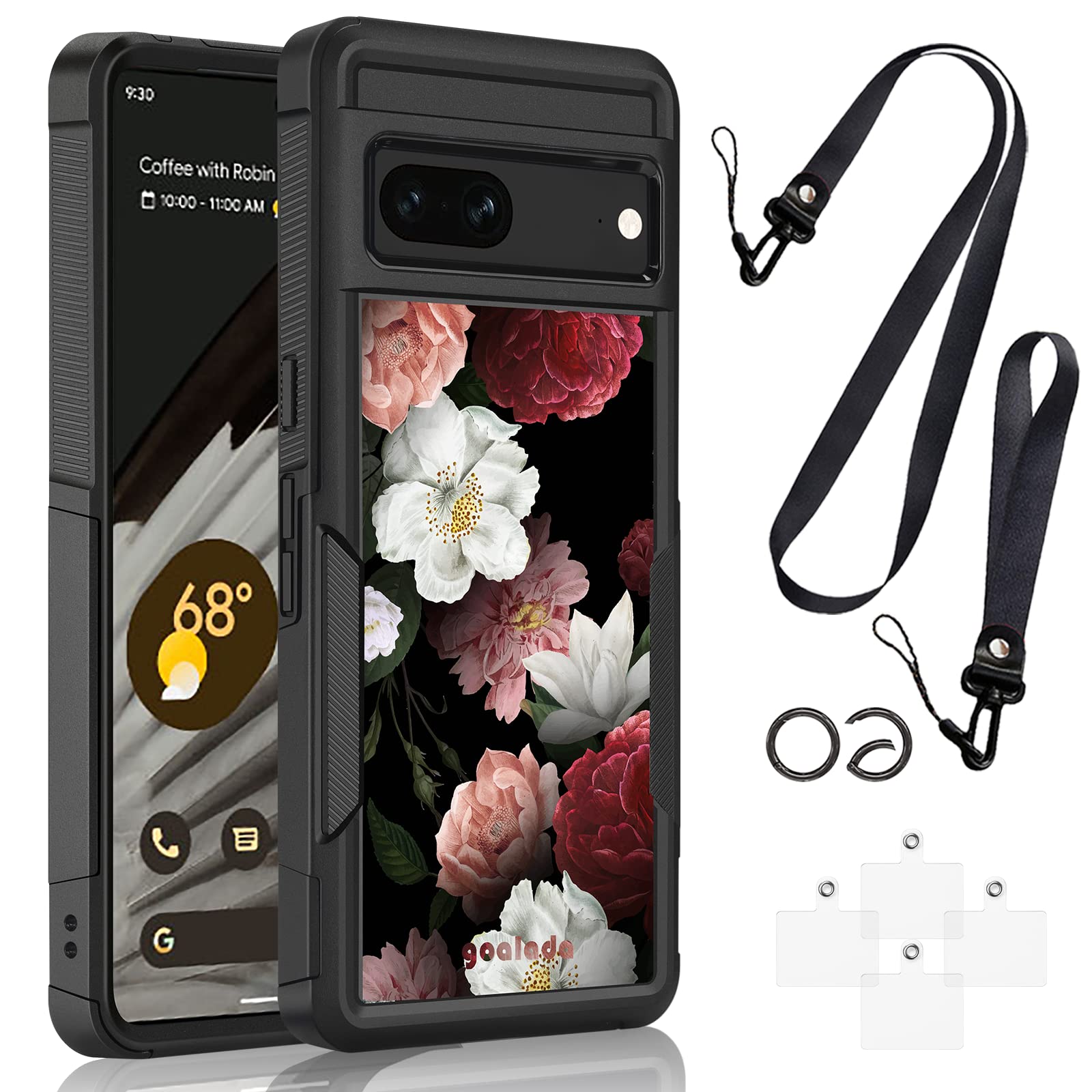 Goalada Compatible with Pixel 7 Case | Floral Design Print Blush Pink Roses | Hybrid Shockproof Protective Slim Bumpers Phone Cases for Pixel 7 5G with Wrist Strap - BlackBlush Pink Rose case 4