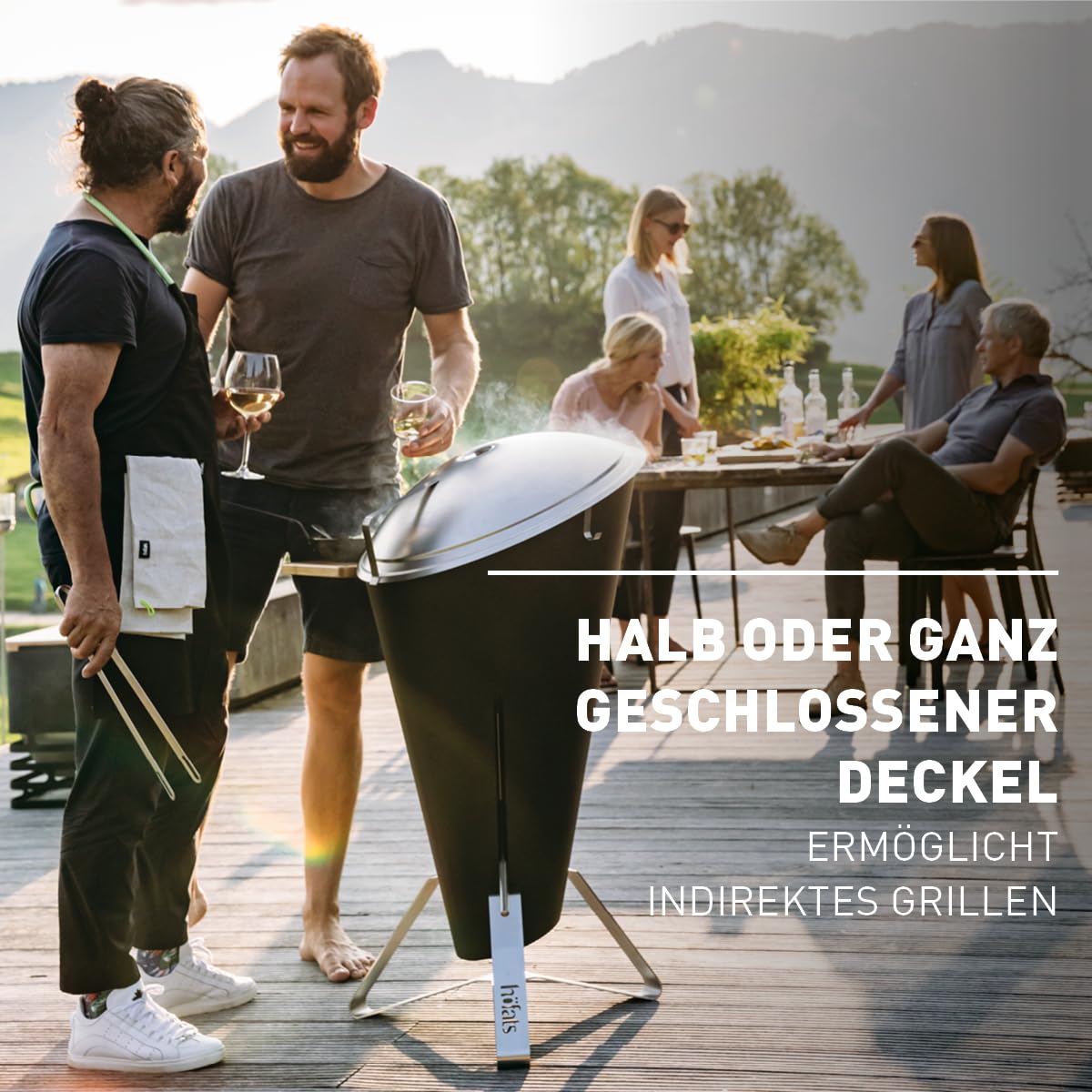 höfats - CONE Holzkohle Grill und Feuerkorb mit Deckel und Thermometer - stufenlose Regulierung der Hitze und Luftzufuhr - Grillen auf zwei Ebenen - Design-Grill aus Edelstahl