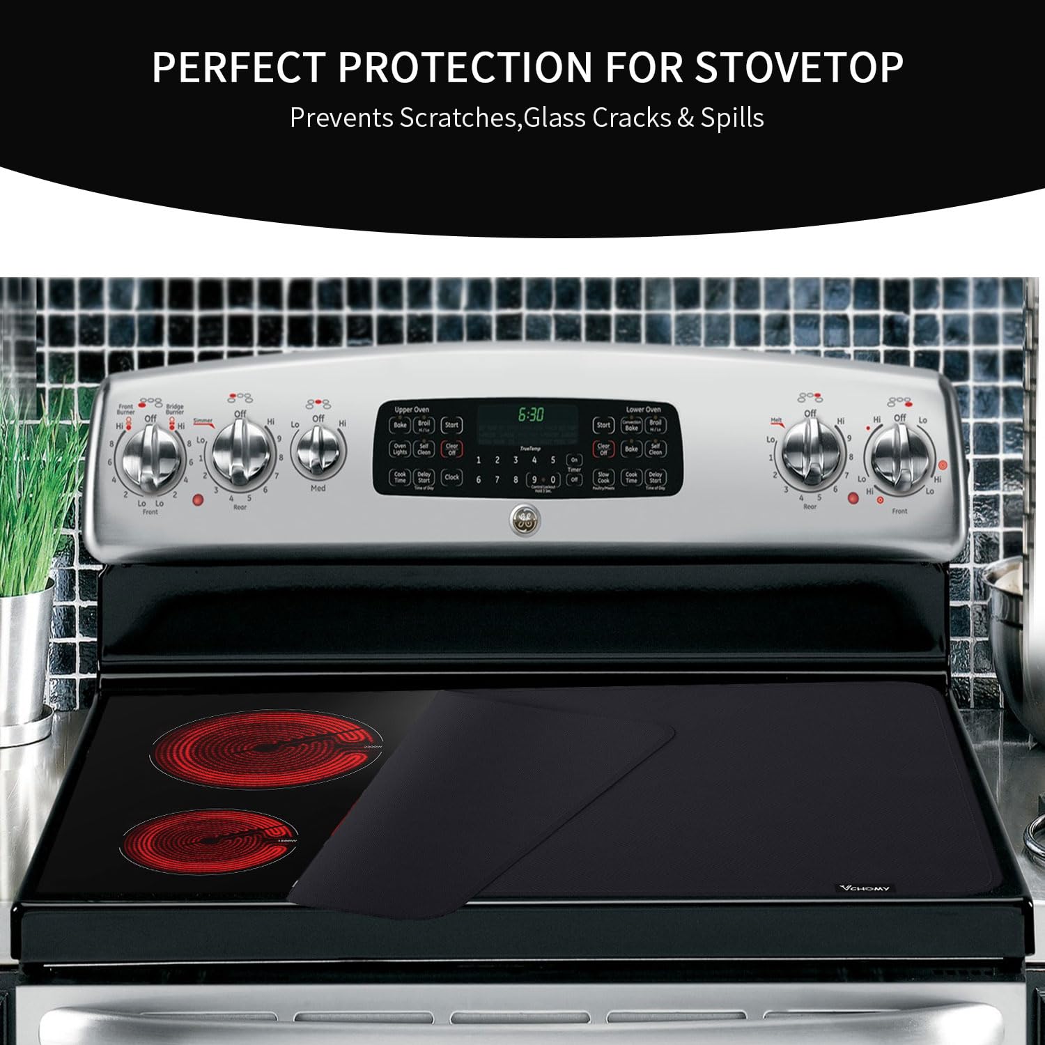 Electric Stove Top Cover Silicone Coated Fiberglass Heat Resistant Protector Mat for Ceramic Stovetop, Prevents Scratching, Expands Usable Space (29.5x21 Inch)