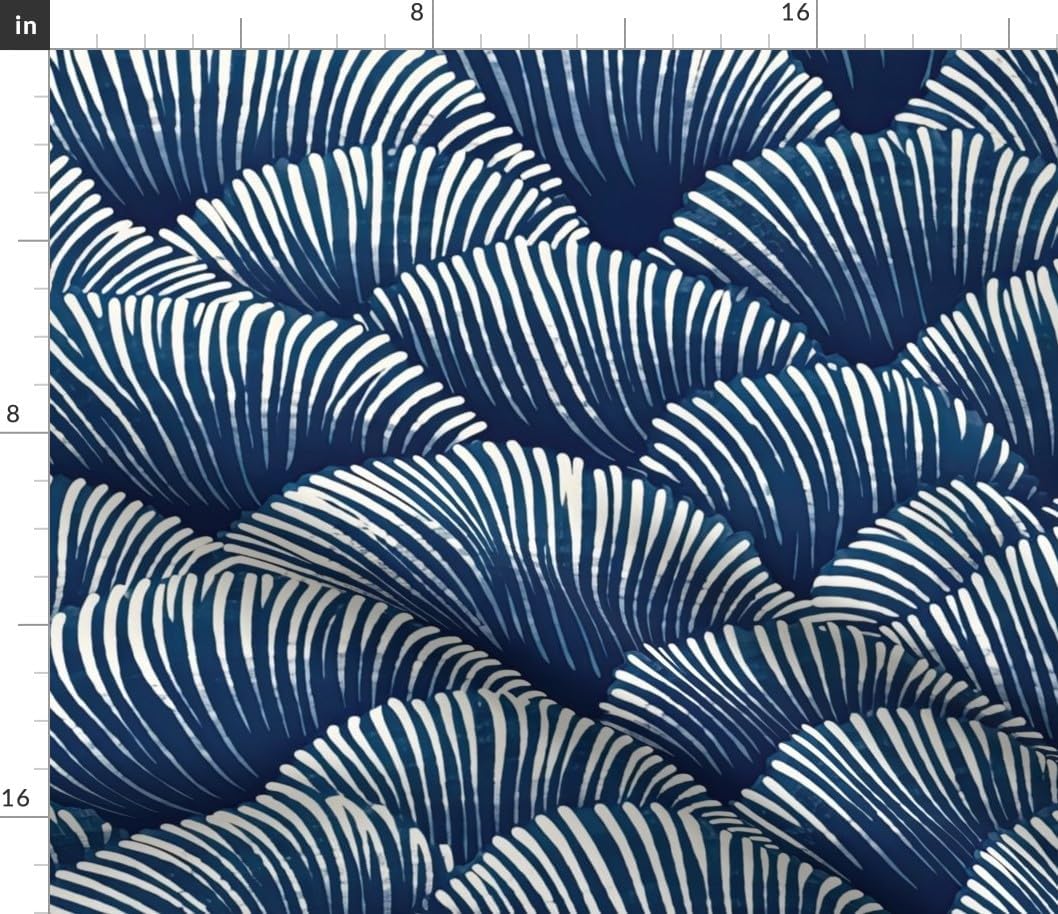 Spoonflower Fabric - Indigo Floral Coastal White Flowers Modern Abstract Art Deco Petals Printed on Petal Cotton Fabric Fat Quarter - Sewing Quilting Apparel Crafts Decor