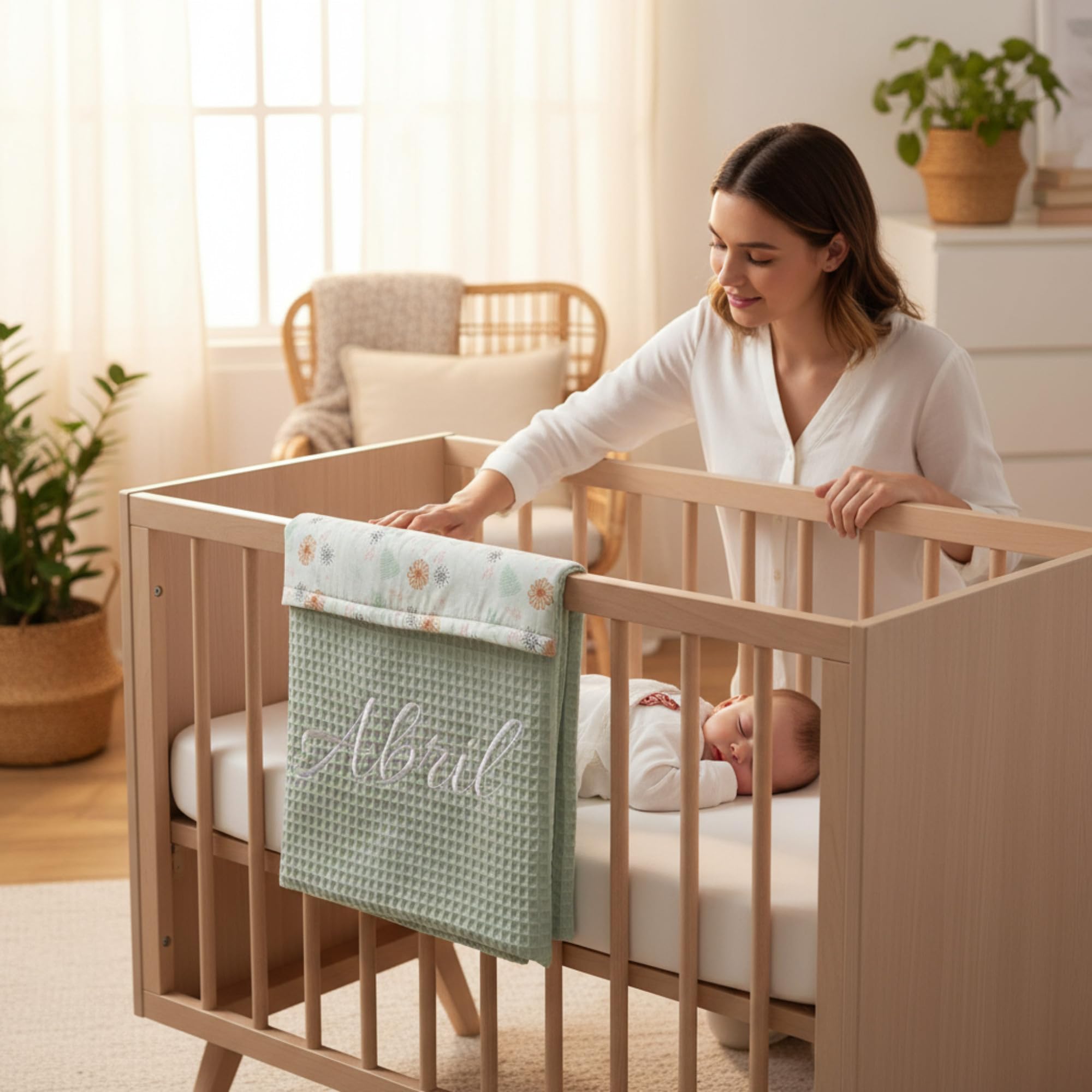variouss Manta para Bebe Recien Nacido Personalizado con su Nombre Bordado, Cochecito o capazo. (019 Verde)
