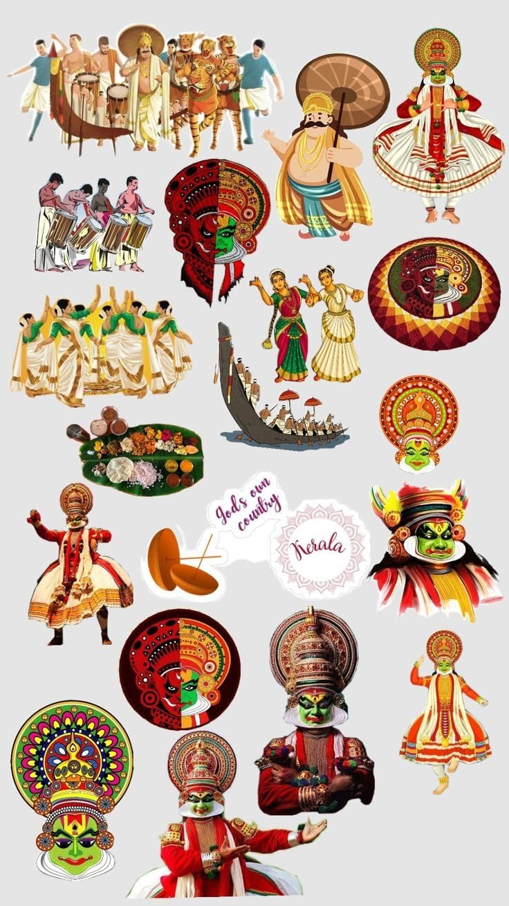 22PCS Kerala Culture Sticker Sheet, Kathakali, Theyyam, Snake Boat Race & Onam Festival Vinyl Stickers for Journals, Scrapbooking, Laptop, Water Bottle & DIY Crafts-image-19