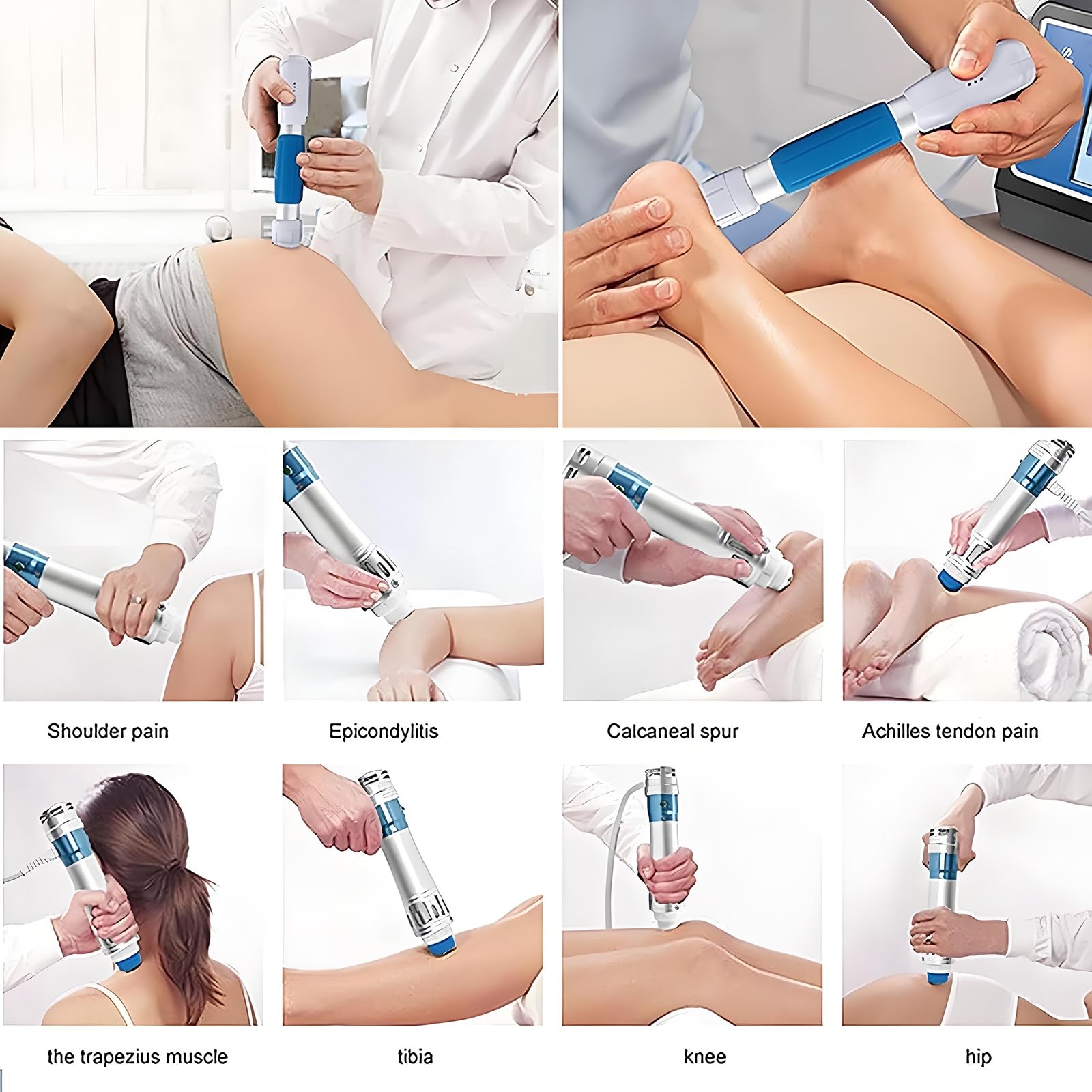 Apparecchio per Terapia a Onde D'urto, Dispositivo per Terapia a Onde D'urto con 7 Testine Massaggianti, Controllo Tramite Pulsante Touch, Energia Regolabile da 50 a 105 MJ E 16 Frequenze