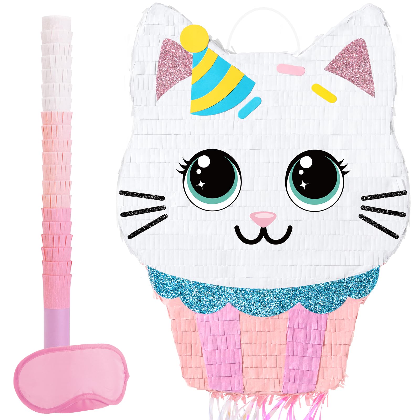 WERNNSAI Cupcake Kitten Pinata - Pink Cat Party Decorations Cupcake Cat Pinata with Blindfold and Stick for Sweet Birthday Decorations Candy Land Animal Party Celebration Carnival Supplies — image 1