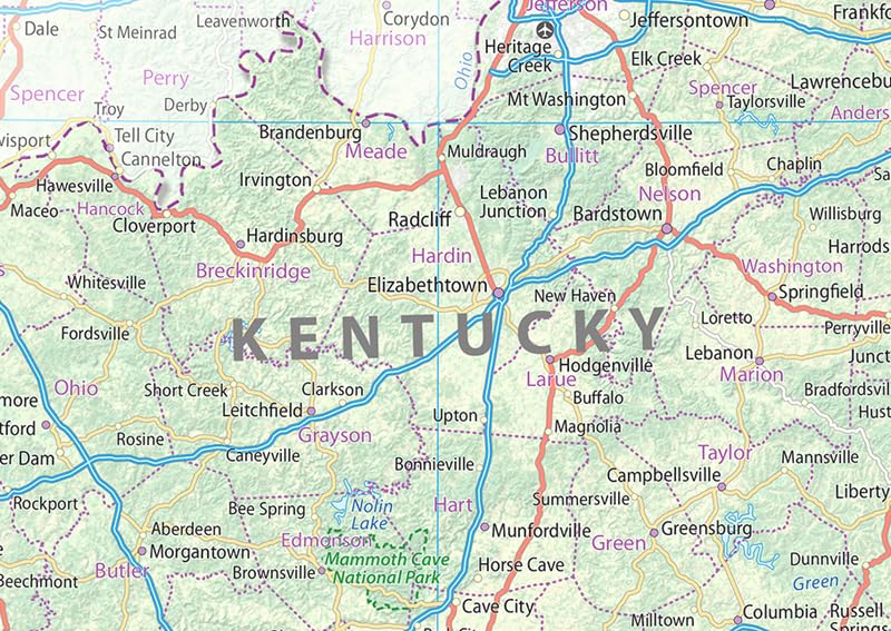Kentucky State Physical Map - 23.3 x 13.3 Inches - Paper Laminated - Image 2