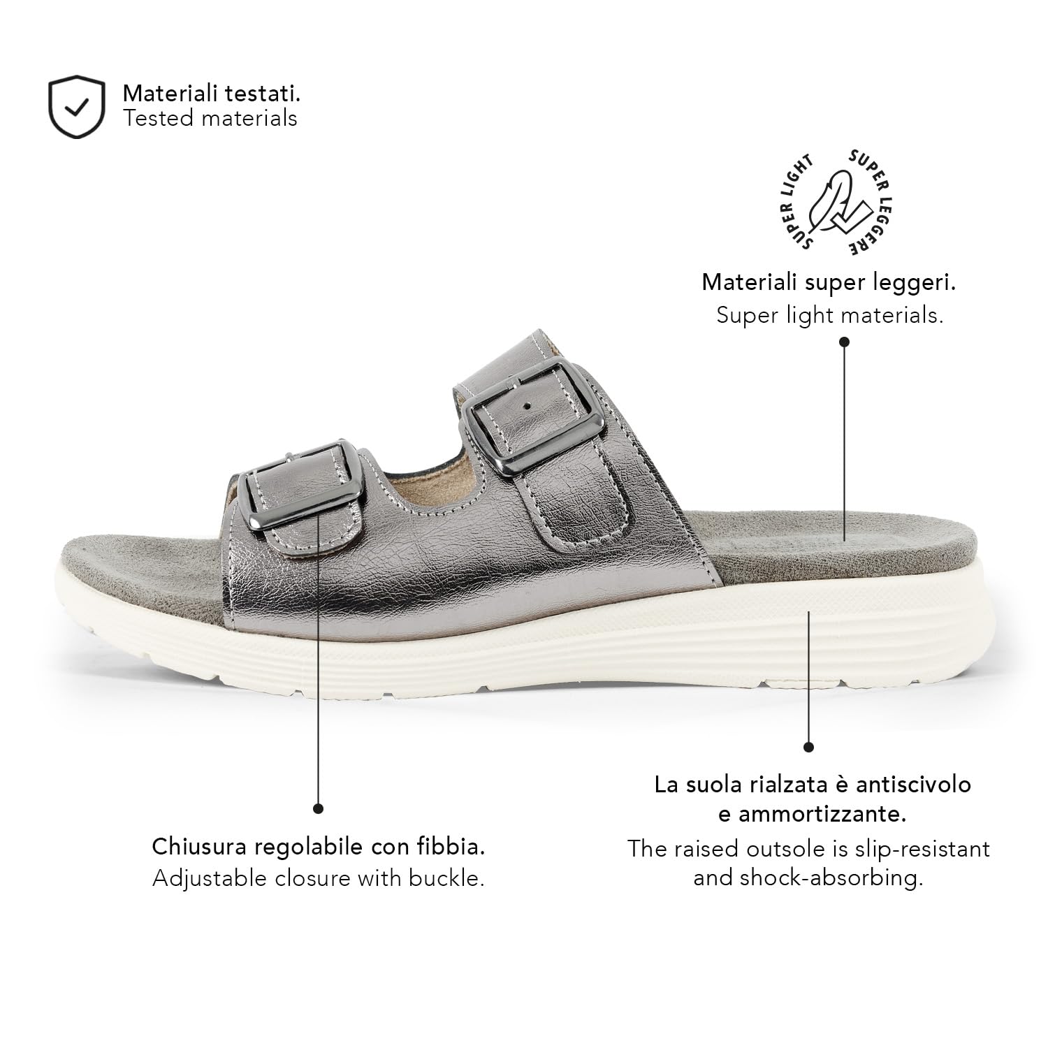 PERLETTI Ciabatte Donna Ultra Leggere Fibbia Regolabile - Pantofole Comode Casa Quattro Stagioni - Sandali Comfort Interno Esterno con Suola Rialzata Antiscivolo
