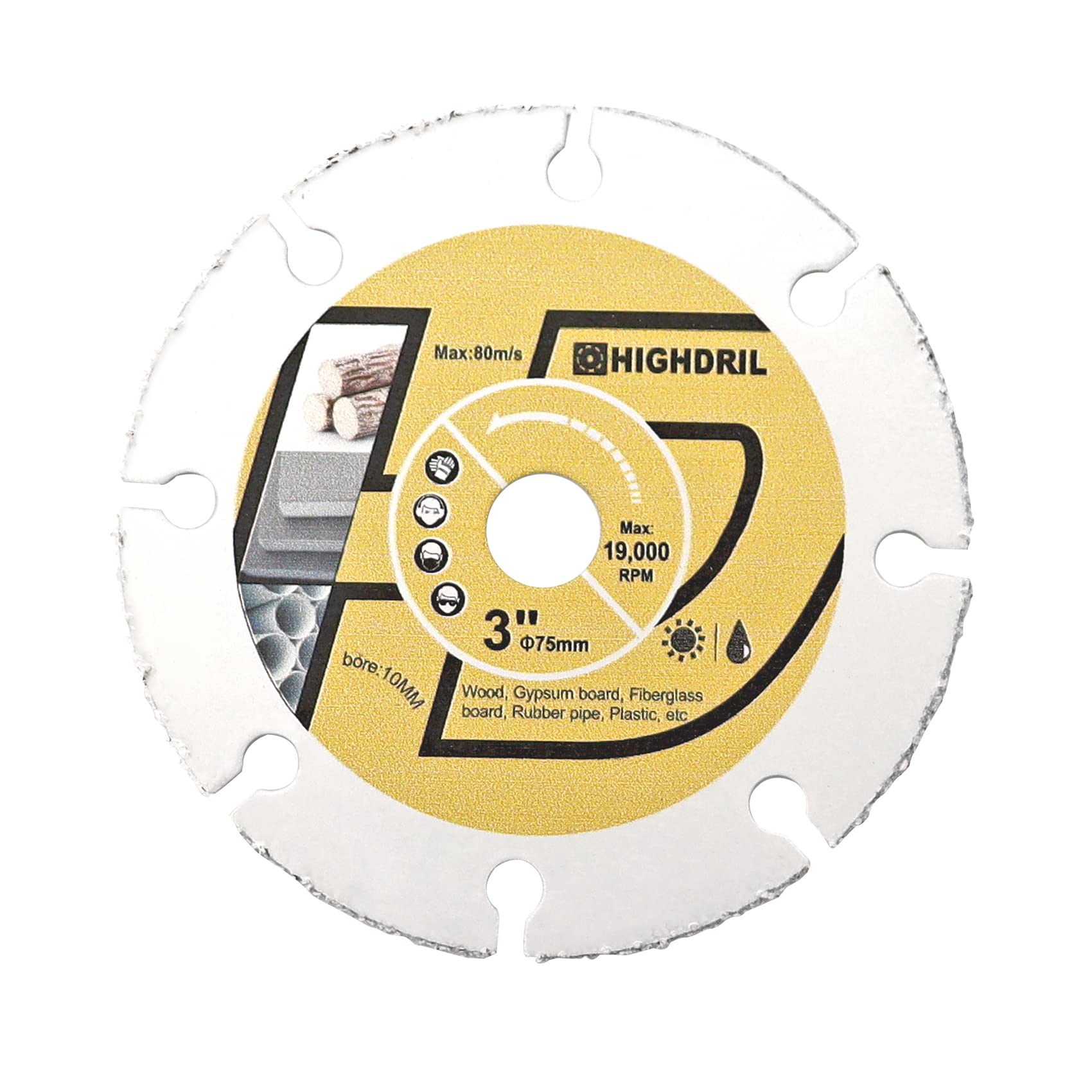 HIGHDRIL 3 Inch Circular Saw Blade - Carbide Wood Cutting Disc with Arbor 10MM for Wood, Gypsum Board, Fiberglass, Rubber Pipe, Plastic, Cement Residue — image 1