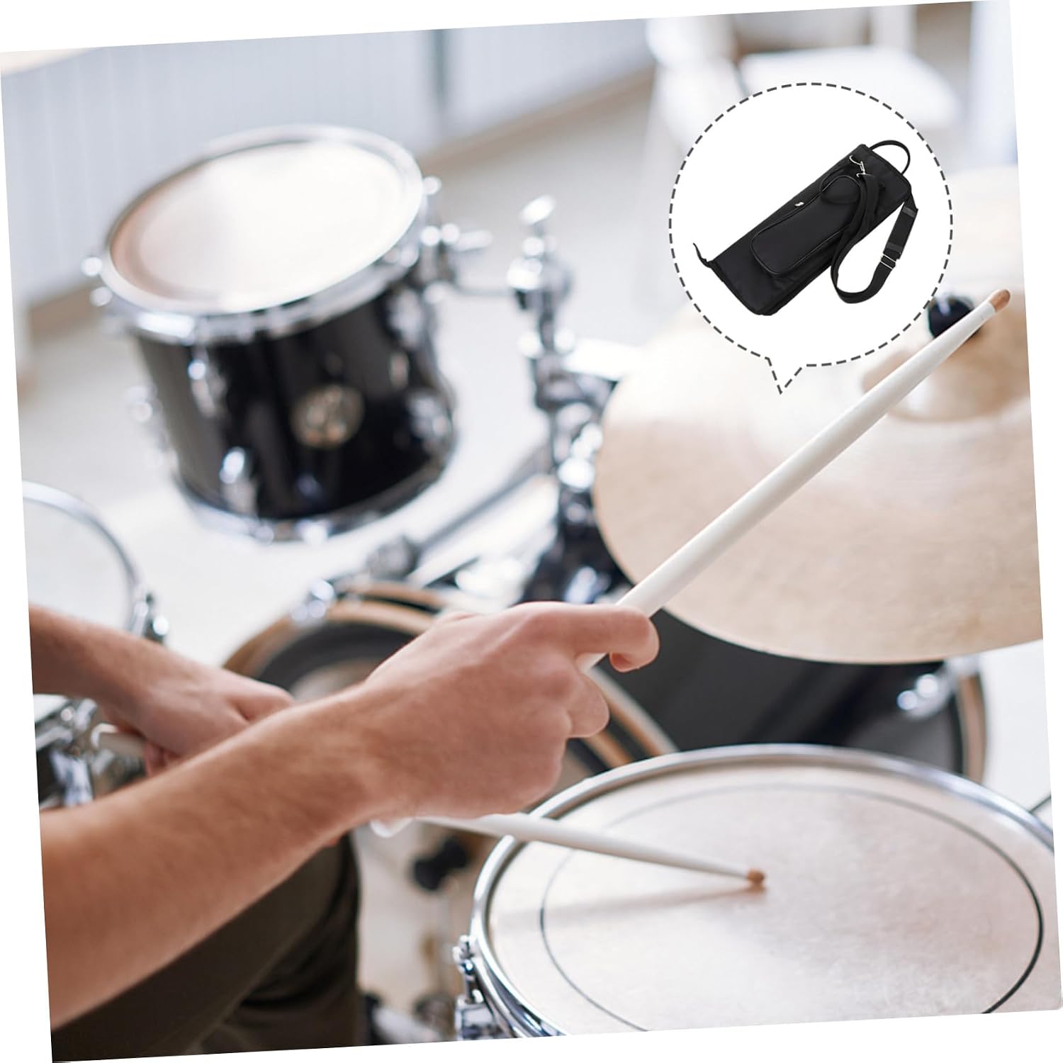 Garneck Drum Stick Bag Portable Carrying Case Black Multifunctional Drumstick Storage Pouch for Drummers Band Practice and Performance