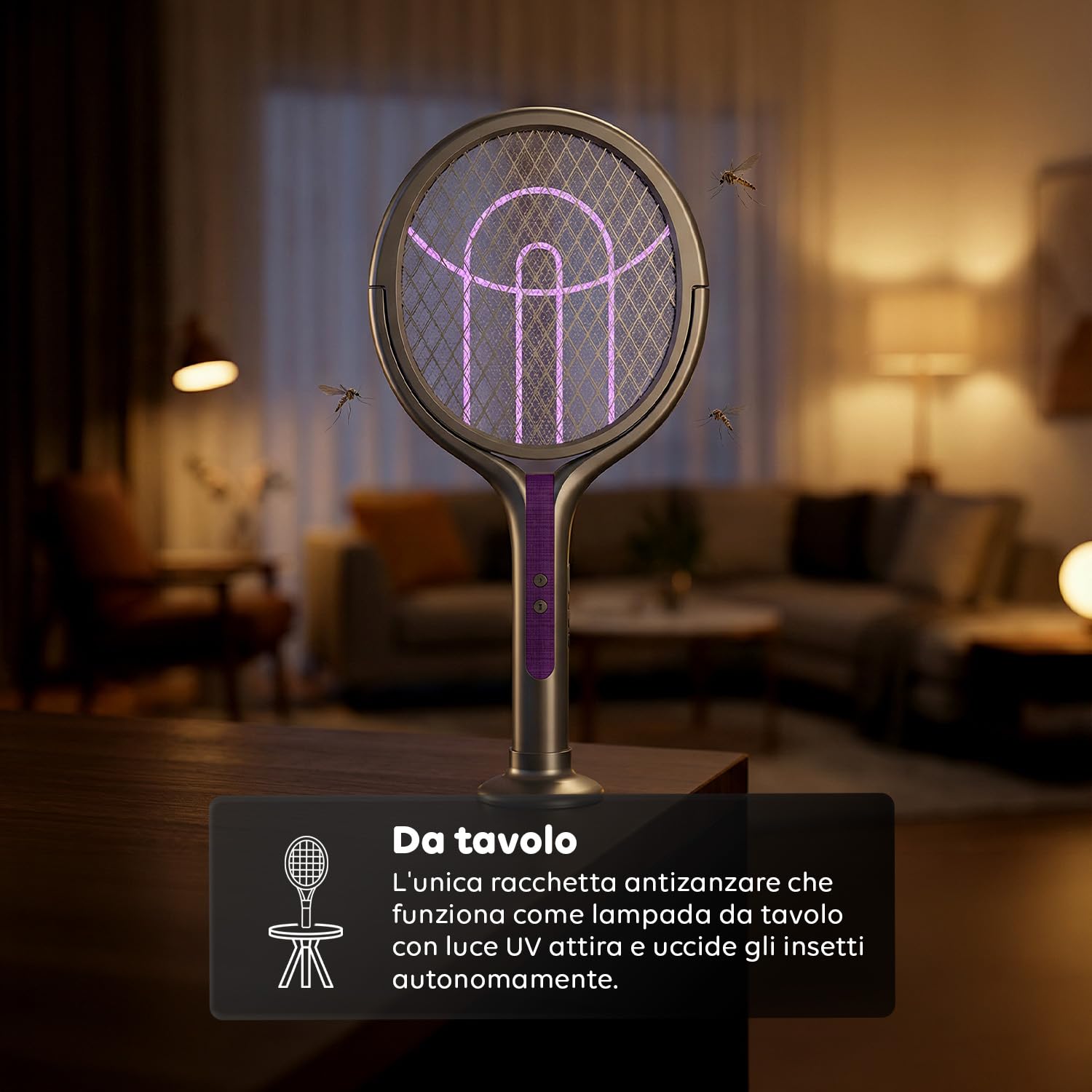 Avilia - Racchetta Zanzare Elettrica Telescopica 2 in 1 – 4000V, Griglia 5 Strati, Luce UV 365nm, USB-C | Racchetta Elettrica per Zanzare Ricaricabile 1800mAh, 79-108 cm, Griglia 90°,Da Tavolo/Manuale