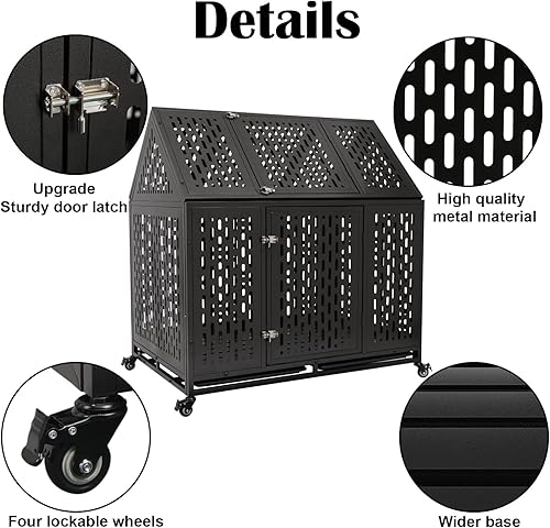 Miniatura 10 de Jaula indestructible para perros de 44 pulgadas, resistente a prueba de escapes, jaula de acero fuerte con impacto para perros grandes y medianos