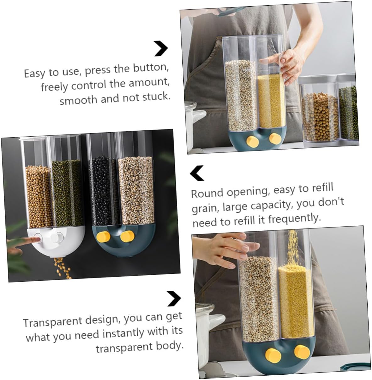 Large Capacity Blue Grain Dispenser with Seal Lid for Home and Restaurant Multi-compartment Grain Container with Wall-mounted Space-saving Design Easy Refill Cereal Storage