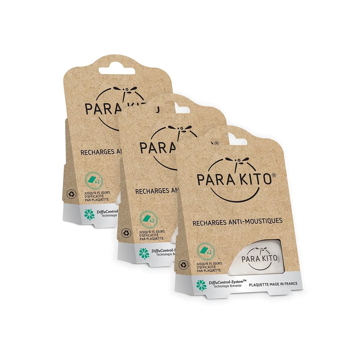 PARA'KITO Recharges anti-moustiques aux huiles essentielles pour bracelet et clip anti-moustique - x6 plaquettes