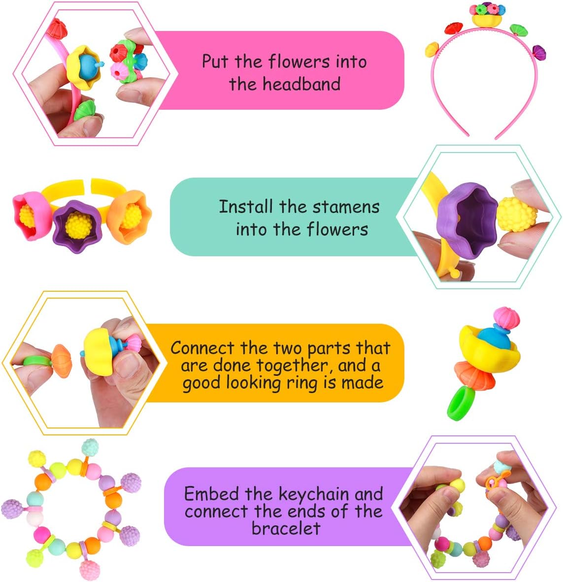 Pop Beads - 700 Pcs DIY Kids Jewelry Making Kit, Snap-Beads Kit for Toddler Girls Age 3, 4, 5, 6, 7 ,8 , Arts & Crafts Creativity Toys, Including Hairband, Necklaces, Bracelets, Rings Making Set : Toys & Games