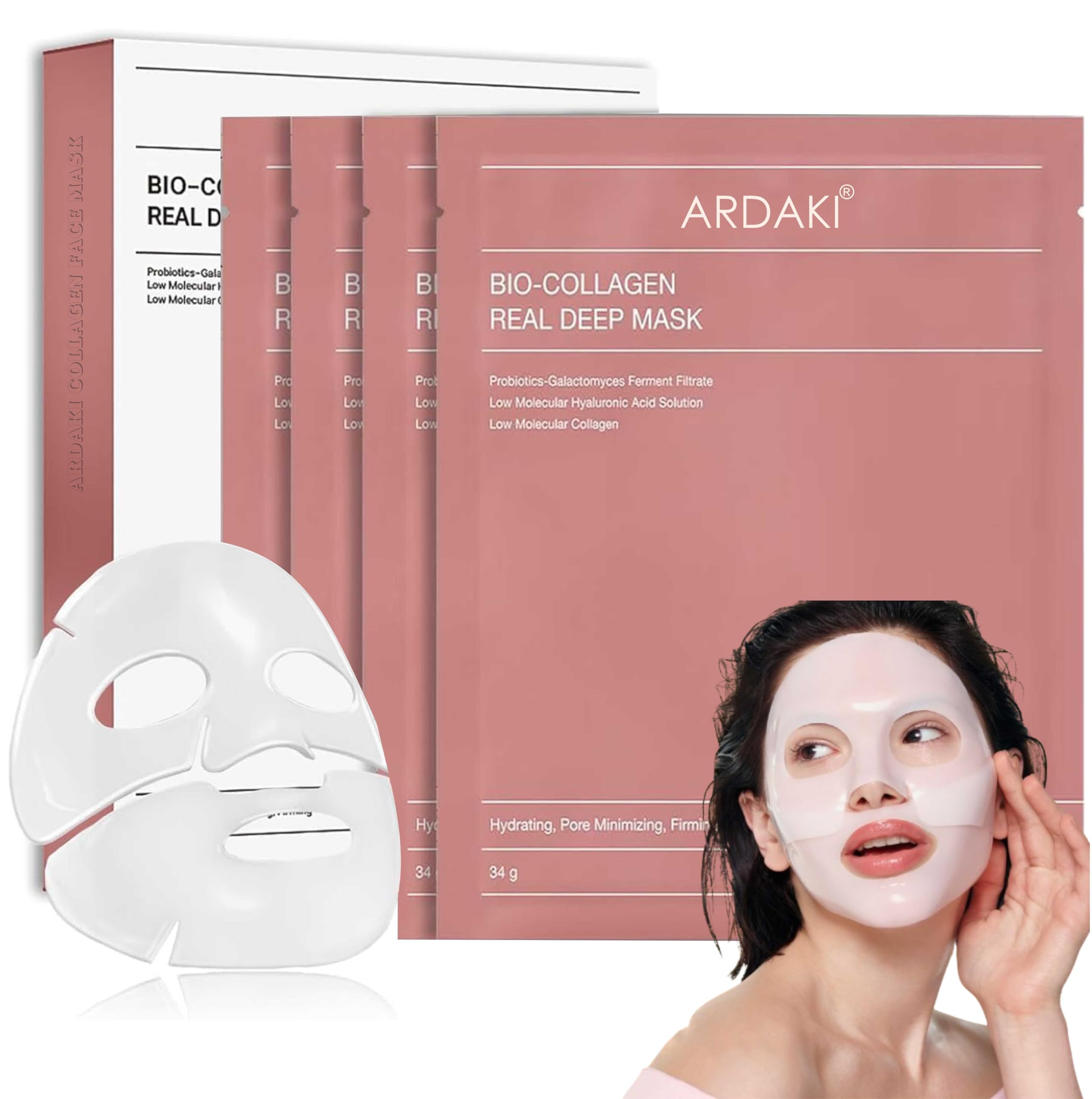 ARDAKI Bio Collagen Real Deep Face Mask, Korean Glass Skin Hydrogel Mask for Deep Hydration Overnight | Skincare Collagen Hydrogel Mask, Anti-Aging Pore Minimizing Firming Korean Beauty (Pack Of 3)