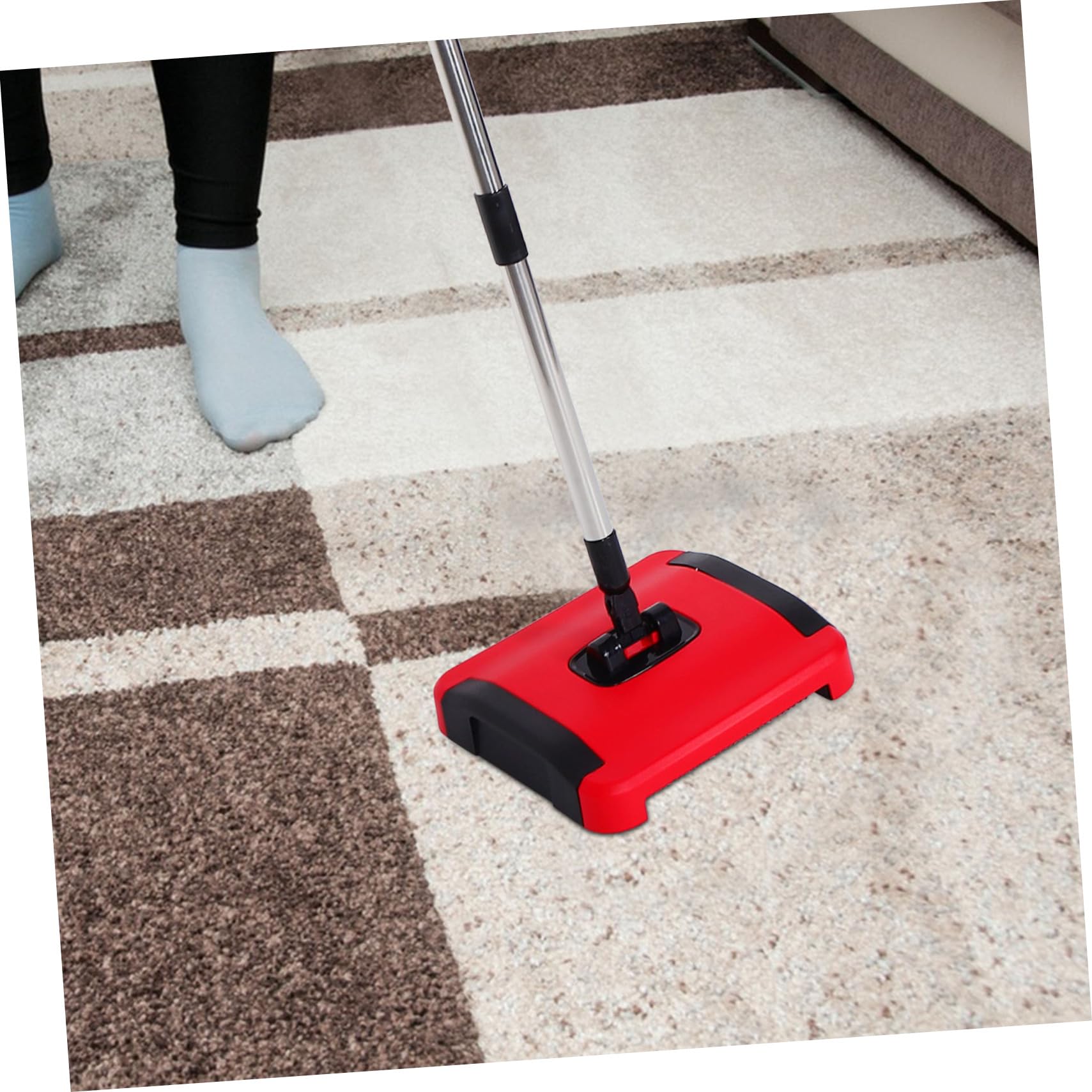 Mobestech Mechanischer Hand Teppichkehrer Manuelle Teppichkehrmaschine mit Rotierenden Bürstenrollen Pp und Edelstahl für Zuhause und Teppich