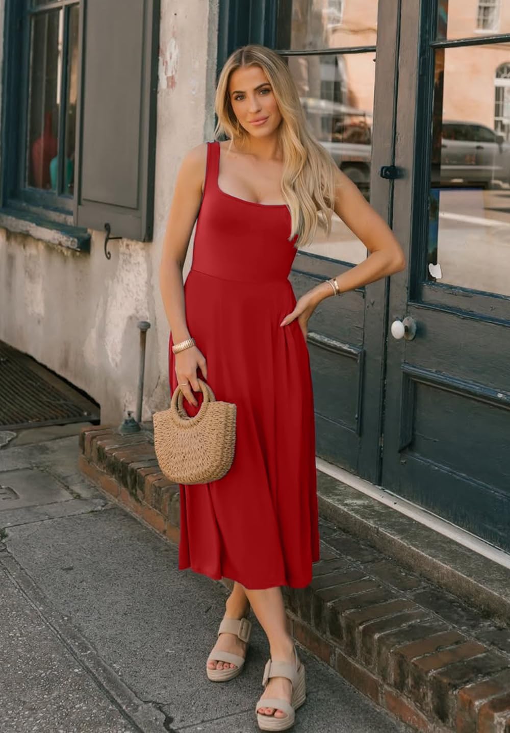 Women's Sleeveless Summer Dress Scoop Neck Casual Loose Flowy Midi Sundresses Tank Fit & Flare Beach Vacation Dress - Image 8
