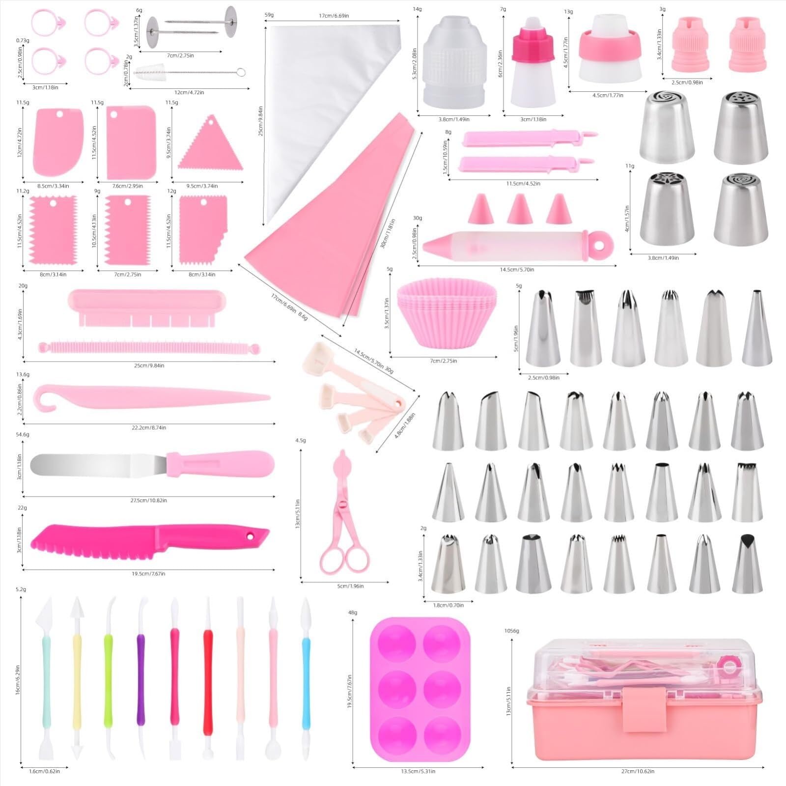 spritztülle Werkzeugset for Kuchendekoration, 138-teilig, Backzubehör inklusive Spritzbeutel und Spitzen-Set, Spritztüllen-Set, Pink tüllen(Pink (138 PCS))
