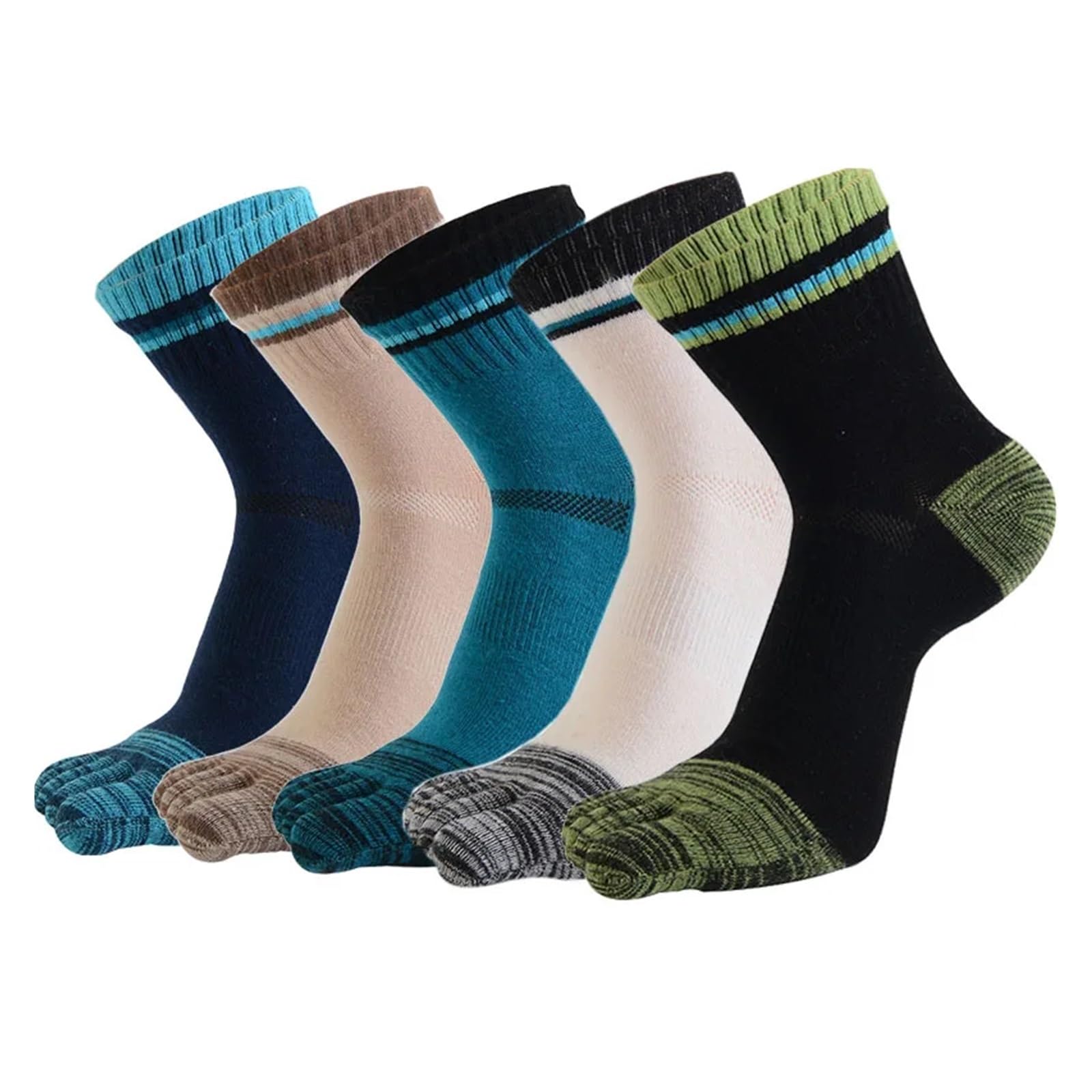 Zestaw skarpetek z palcami, Męskie bawełniane skarpetki w paski z palcami, 3 sztuki, wielokolorowe, EUR 39-44, US 6-10(Blue)