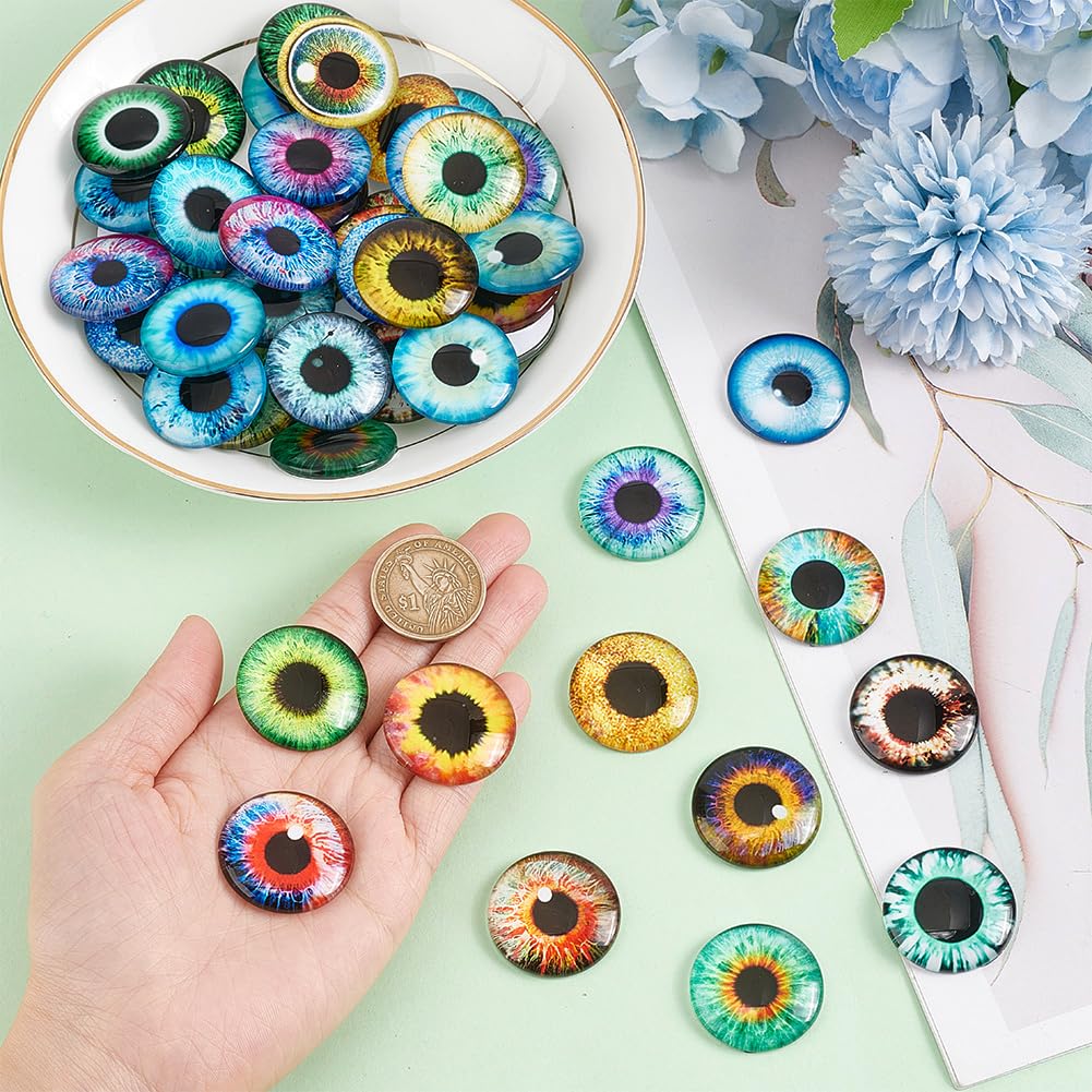 PH PandaHall 25mm Eyes Glass Cabochons, 50pcs Cat Eye Tiles