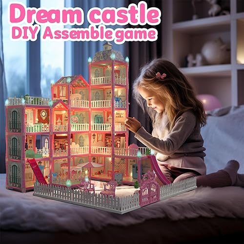 Miniatura 3 de JoyZin 374 piezas de casa de muñecas casa de ensueño para niñas, casa de juegos de princesa con luces, accesorios de muebles, juegos de simulación,