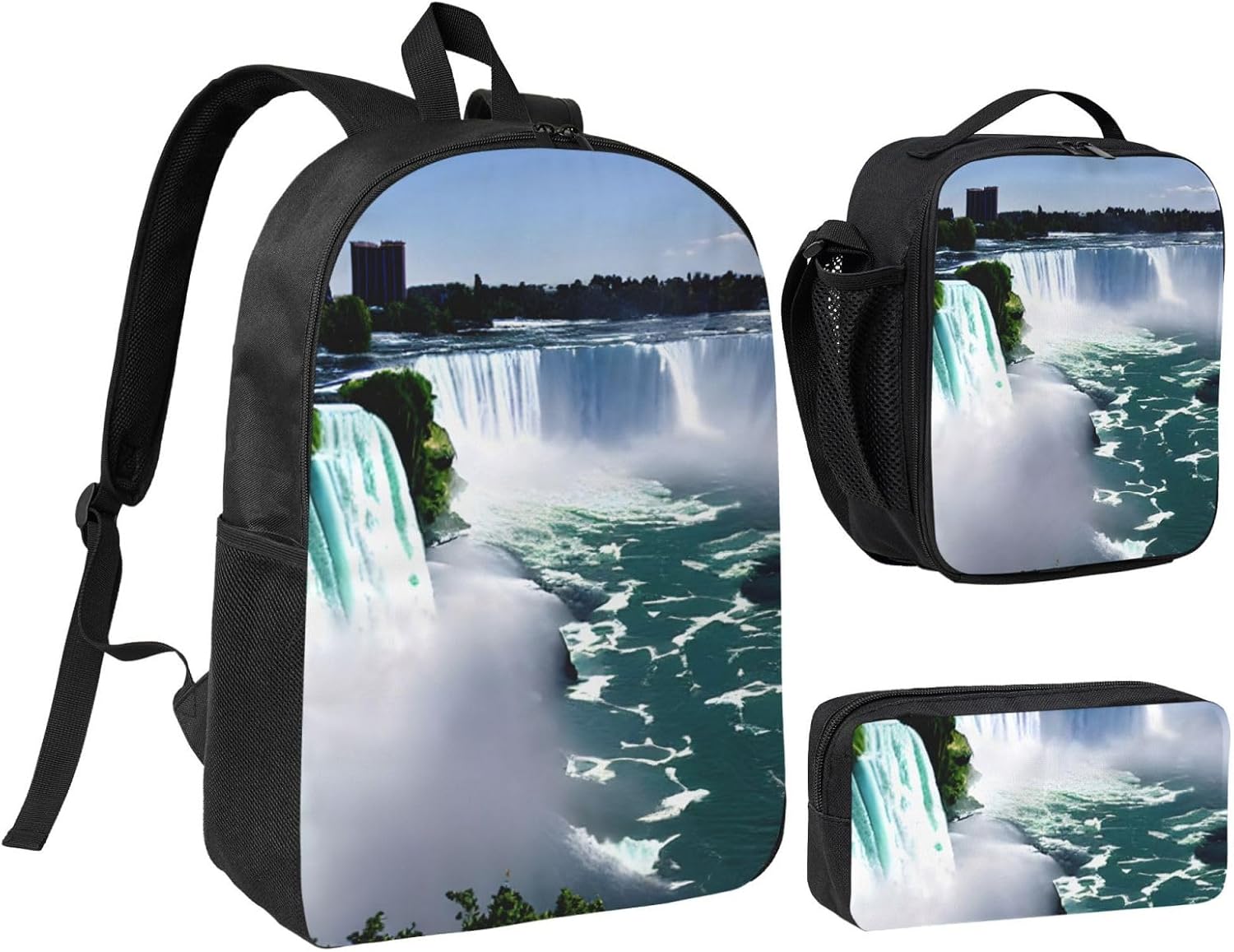 Niagara Fall print 3 Piece Backpack Bags with Lunch Box Pencil Case Set for Travel Work Camping Unisex