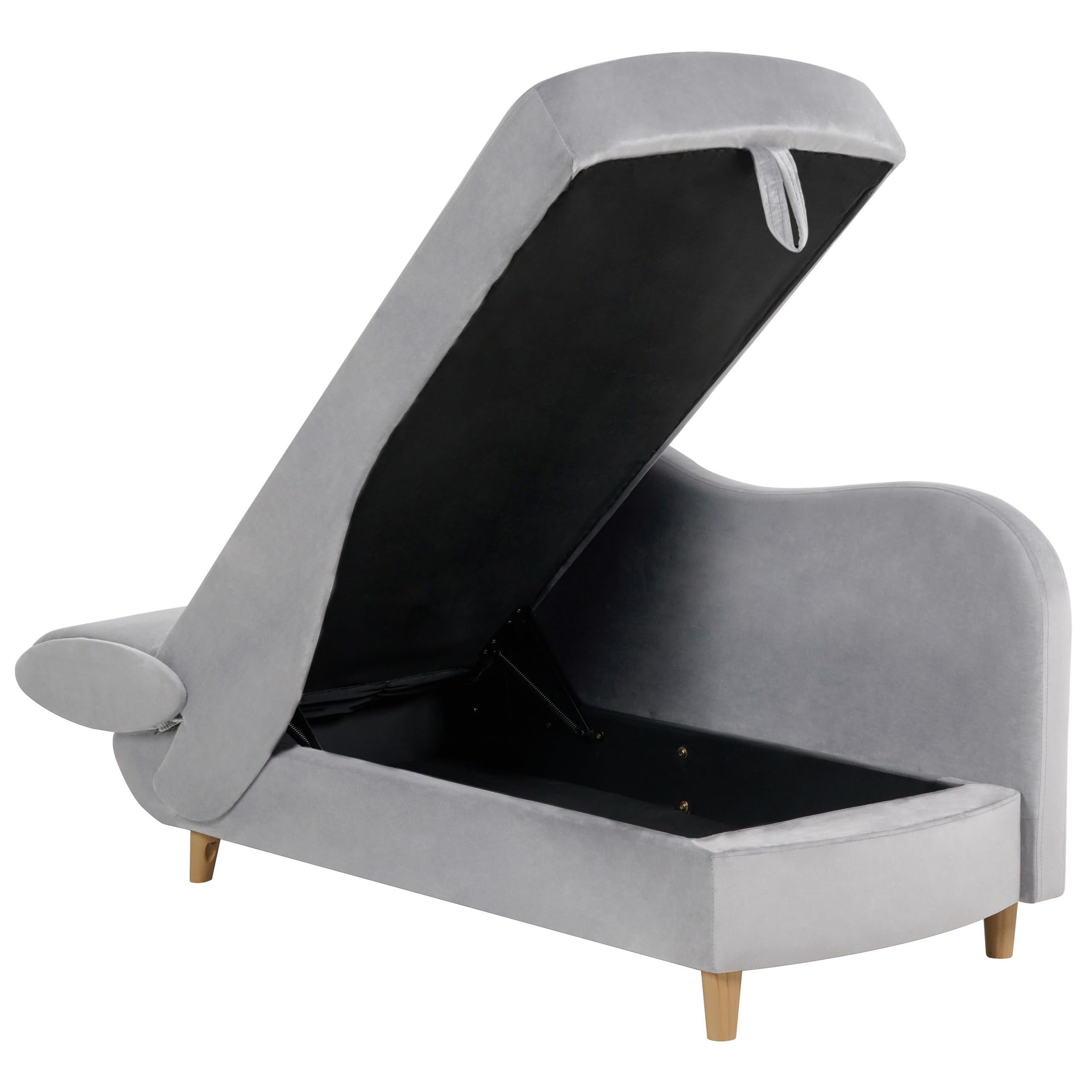 Chaiselongue Samtstoff grau linksseitig mit Stauraum Kissen modern Meri II