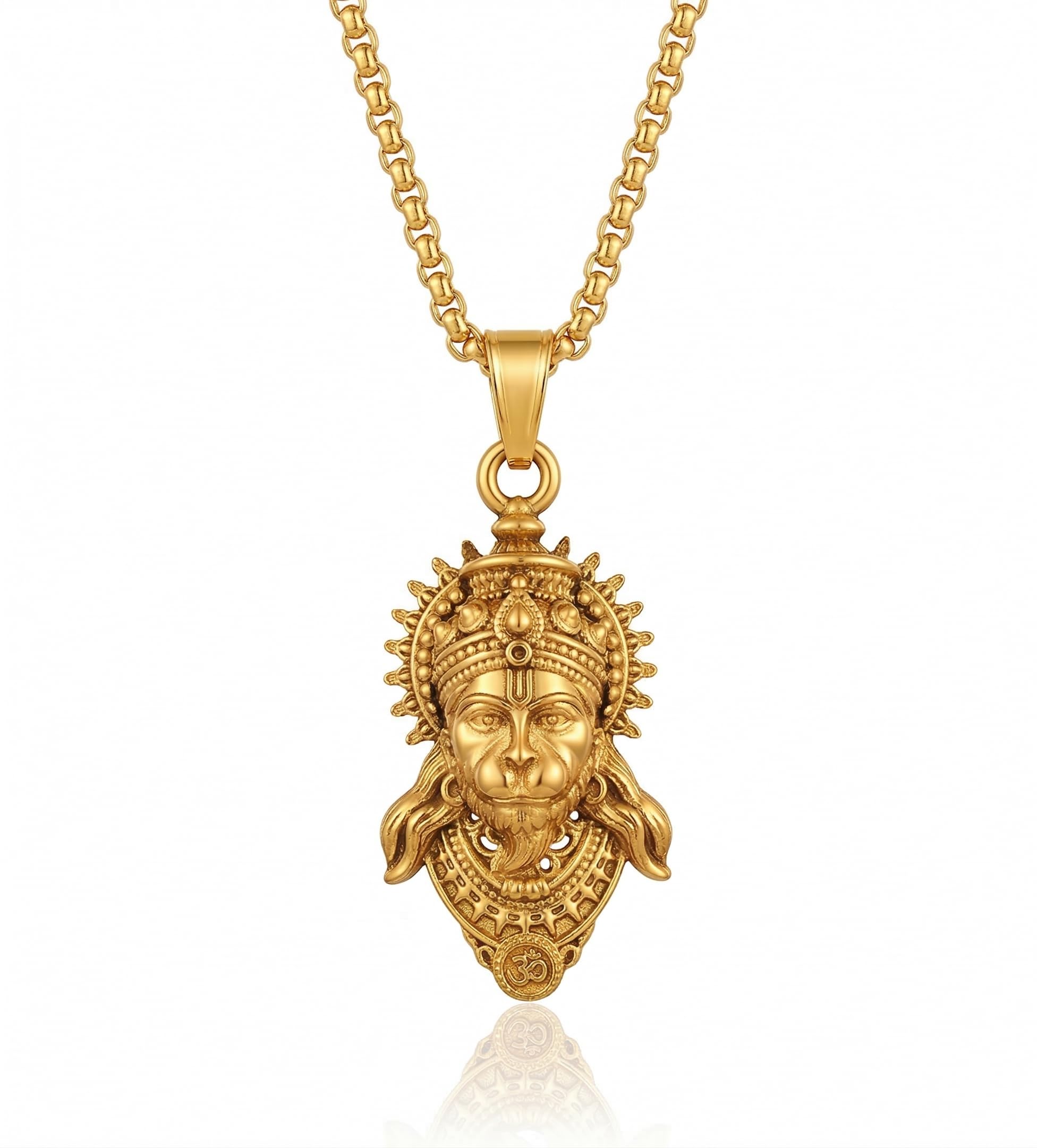 Gold Plated Lord Hanuman Pendant Necklace with Chain for Men & Women Religious Bajrang Bali Locket-image-49