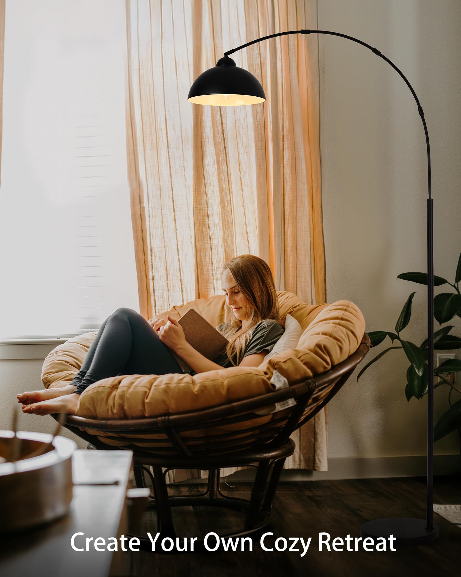 Lampada da Terra ad Arco 204cm Moderna Nera, Lampada da Terra per Salotto e Soggiorno con Montaggio Facile in 5 Minuti, Base 30cm 5kg Antiribaltamento, per Camera da Letto (Senza Lampadina) OVEL FL02