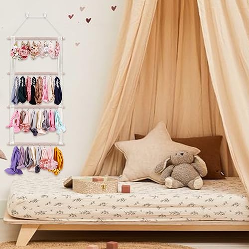 Miniatura 2 de Organizador de lazos para el pelo para niñas, organizador de accesorios para el cabello de bebé, decoración para colgar en la pared para habitación