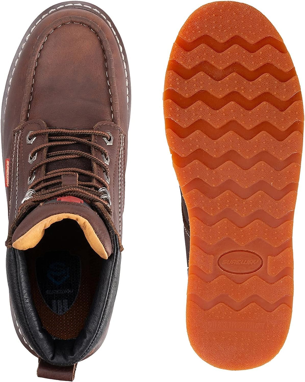 SUREWAY Mens Heavy Duty Soft/Composite/Steel Toe Work Boots for Men-Comfortable,GoodyearWelt,Full Grain Leather,6 in Wedge Moc Toe Construction Boots/Shoes - Image 5