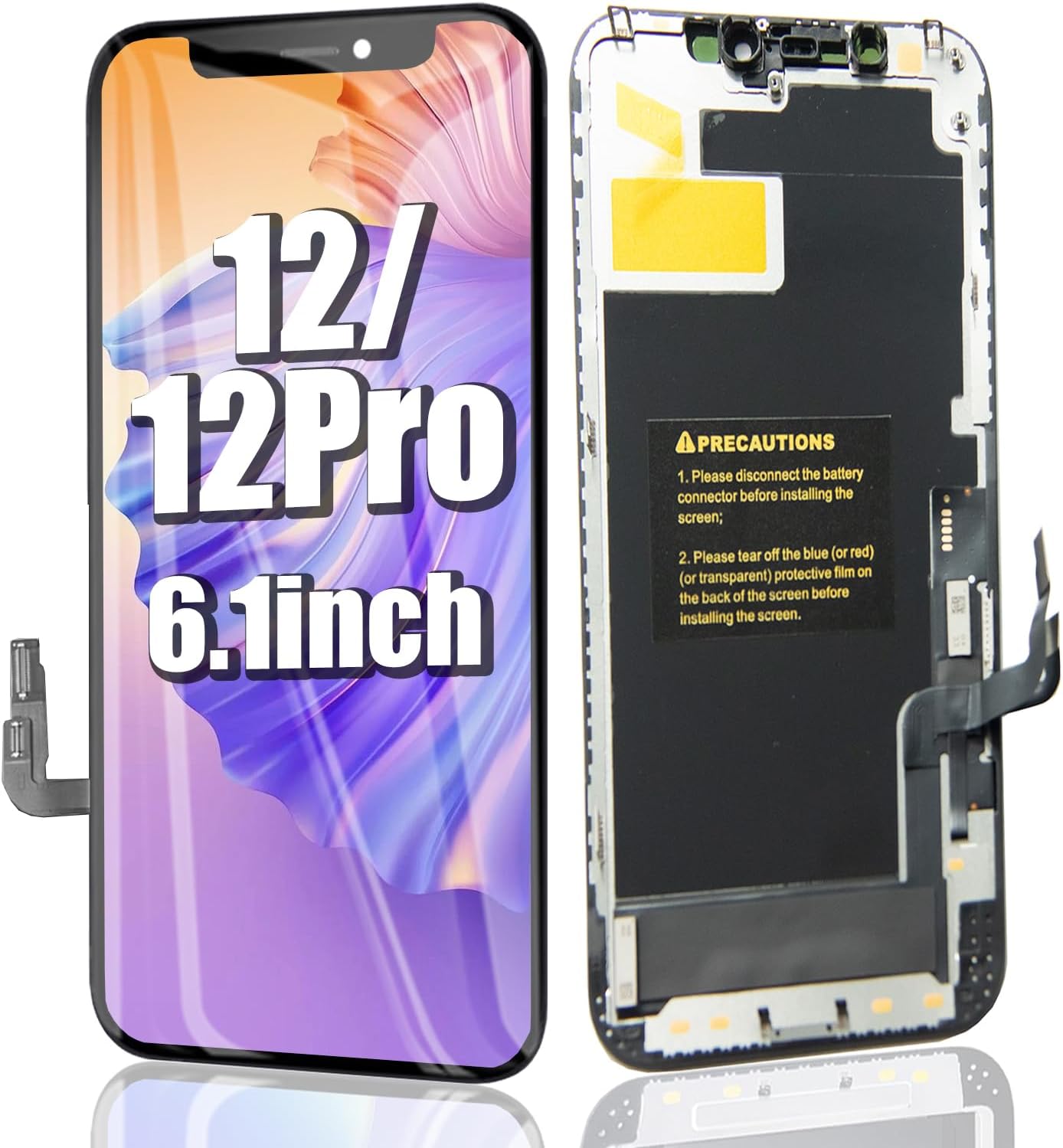 EFAITHFIX for iPhone 12/12 PRO Screen Replacement 6.1 Inch 3D Touch LCD Screen Display Full HD Digitizer Frame Assembly Compatible with iPhone 12/12 Pro LCD with Waterproof Adhesive Sticker (No Tools)